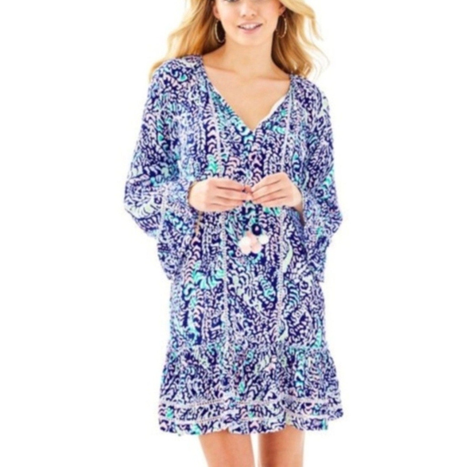 Lilly Pulitzer Blue Grotto Percilla Tunic Tassel Dress - size M
