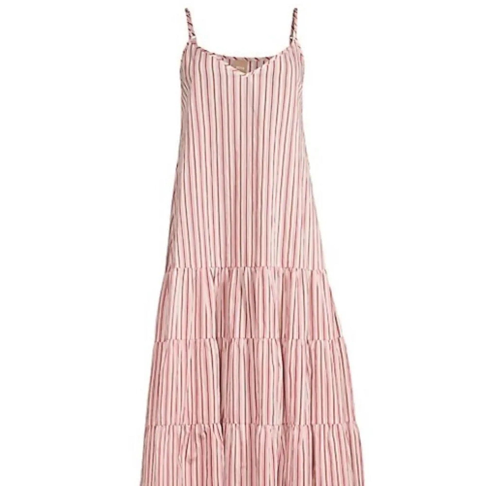 NEW Boss Hugo Datecara Midi Dress Size 4 Sleeveless Tiered Striped Pink - size 4