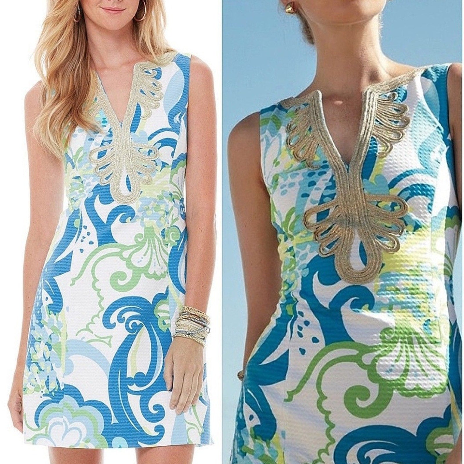 Lilly Pulitzer Janice Resort White Crystal Cost Shift Gold Soutache Dress - sz 2