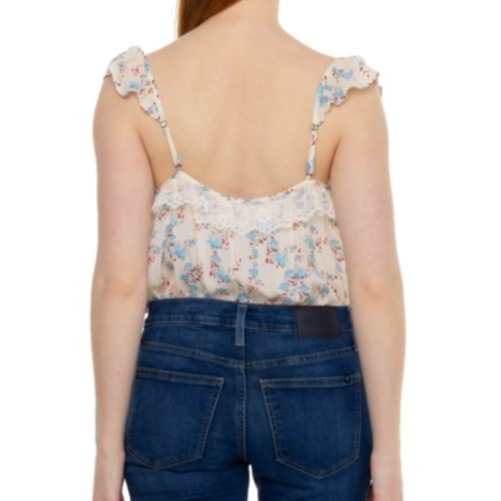 NWT Free People Take It Away Sleeveless Bodysuit Cream Blue Floral Womens Size L