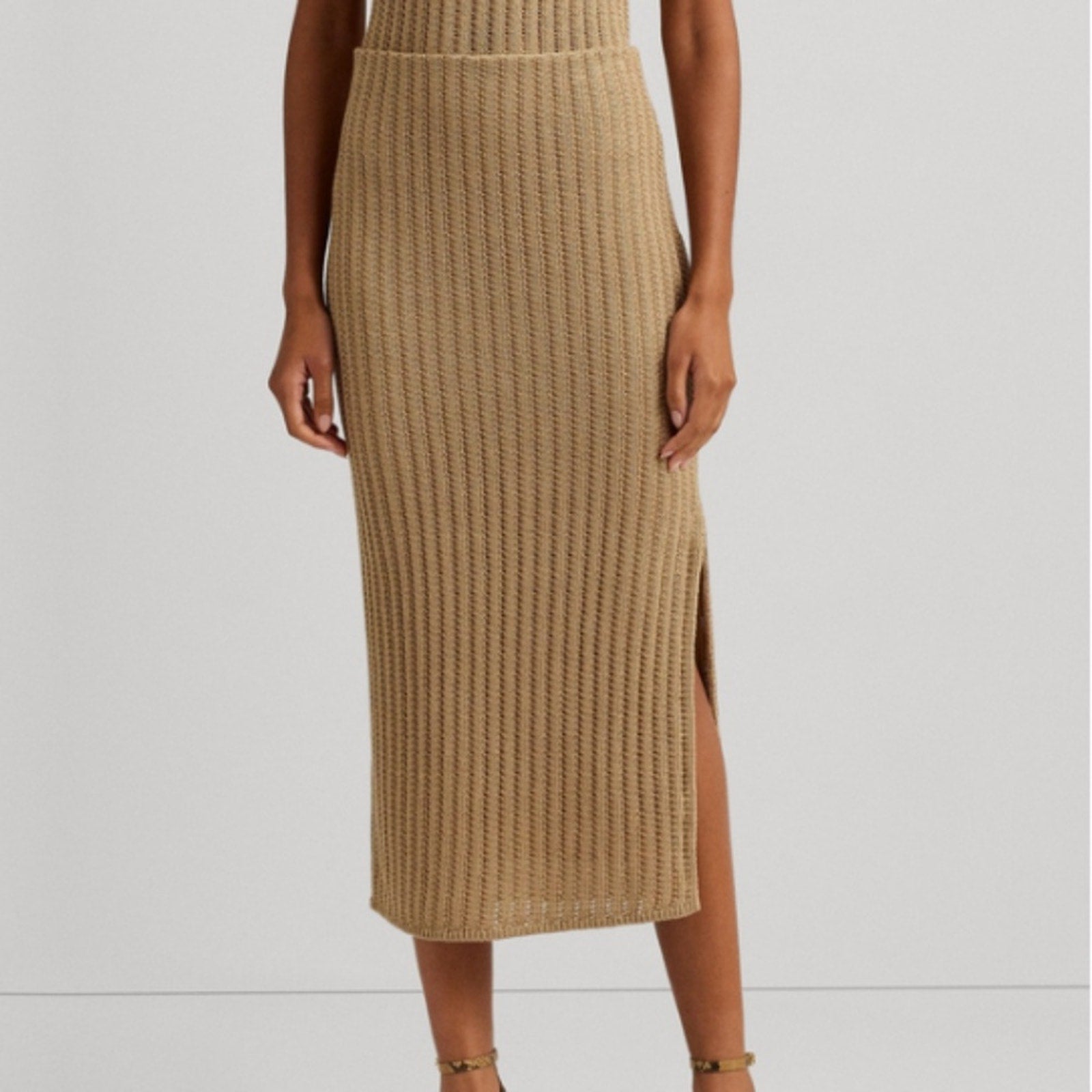 NWT Lauren Ralph Lauren Women Rib Knit Linen Pencil Skirt Beige - size M