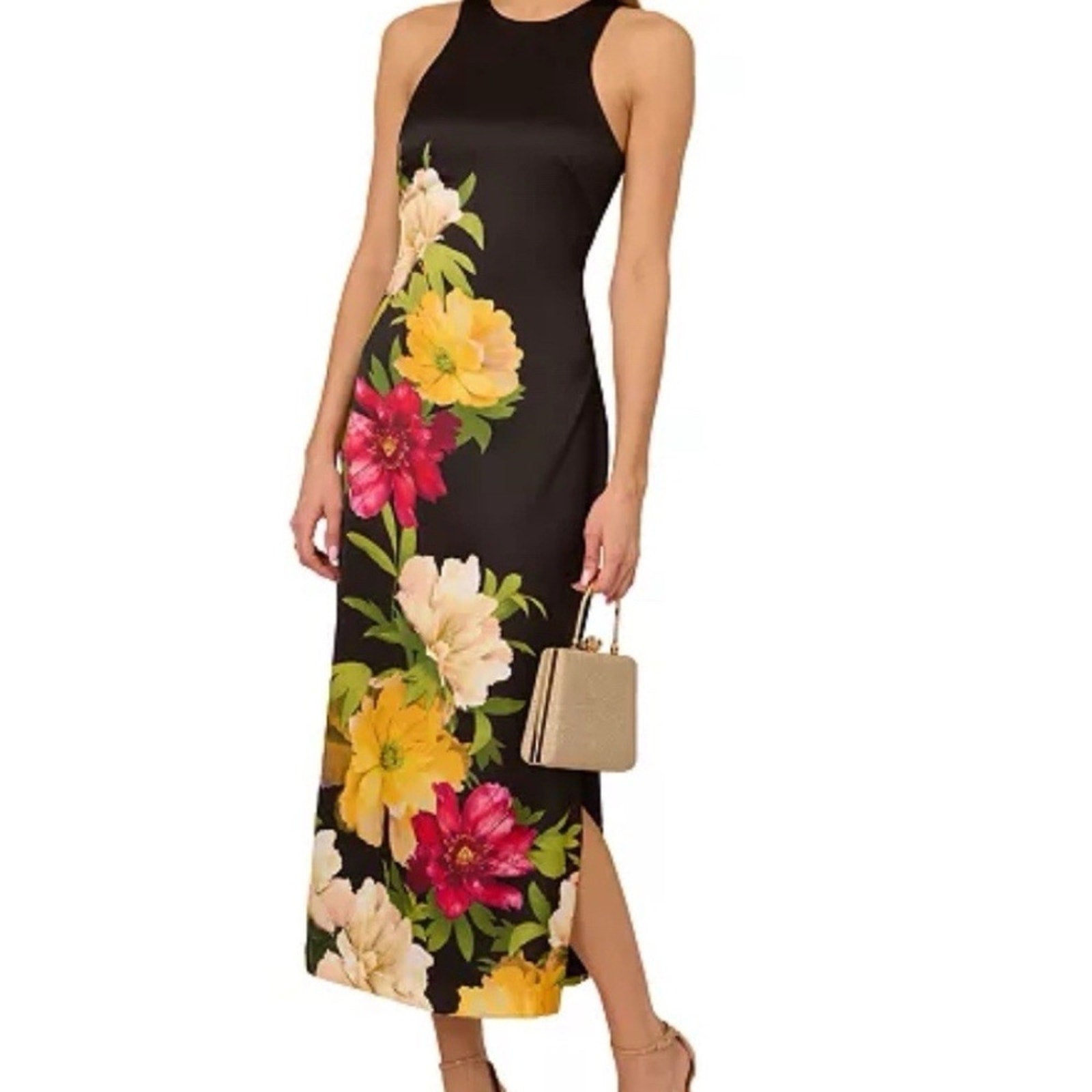 NWT Adrianna Women's Printed Satin Sleeveless Midi Dress - size 14