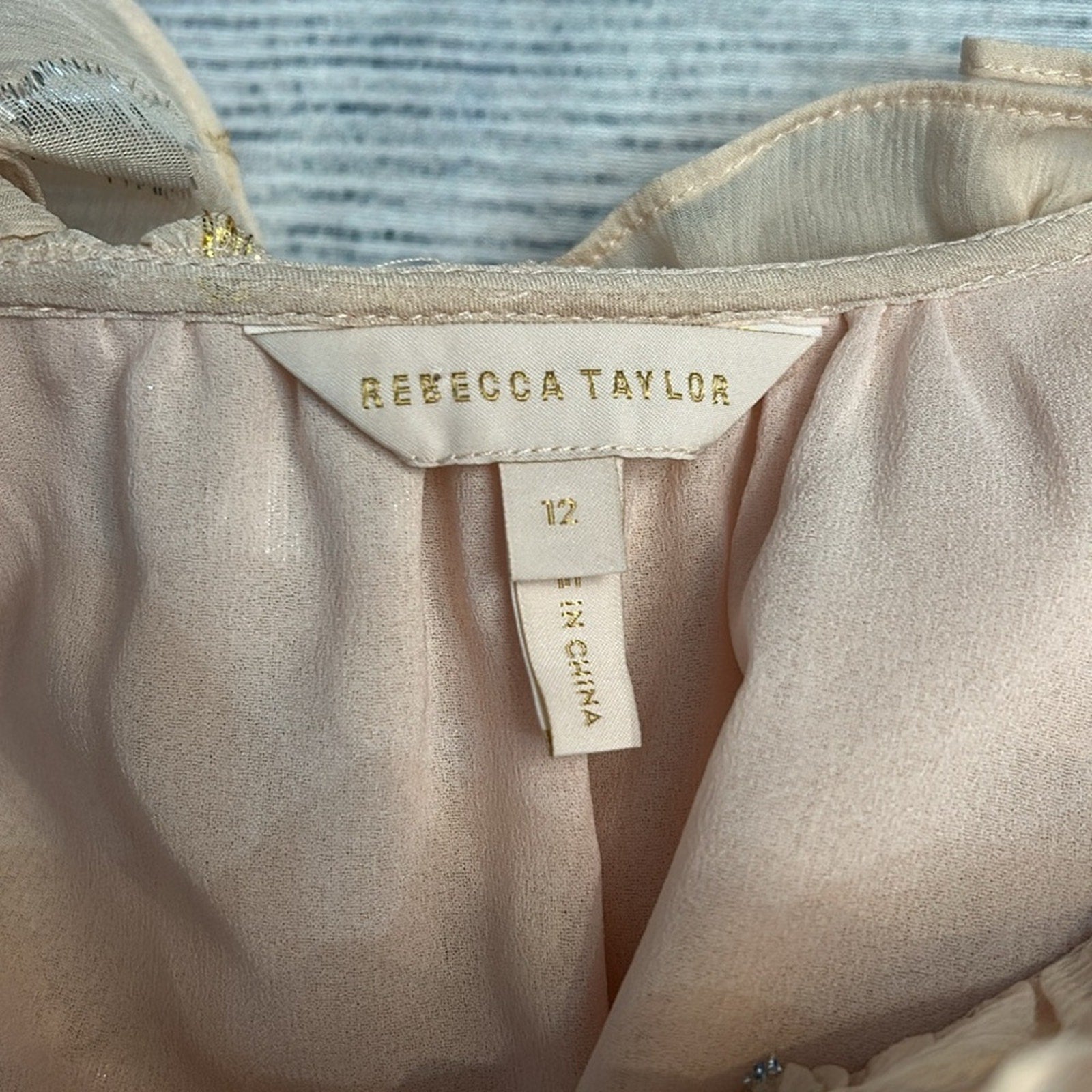 Rebecca Taylor Silk Floral Scattered Tulip Clip Ruffle Metallic Peasant Top - 12