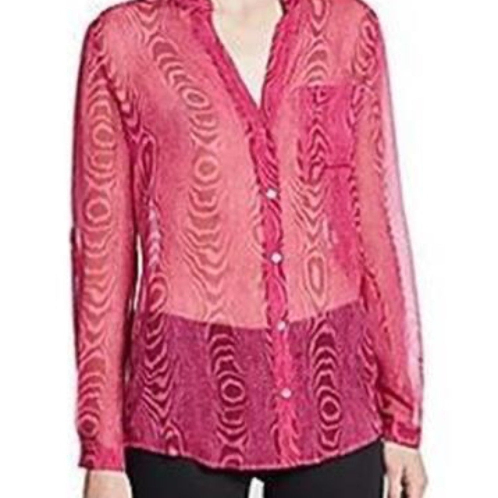 Diane Von Furstenberg GILMORE Silk Sheer Blouse Top Grain Shadow Pink - size 12