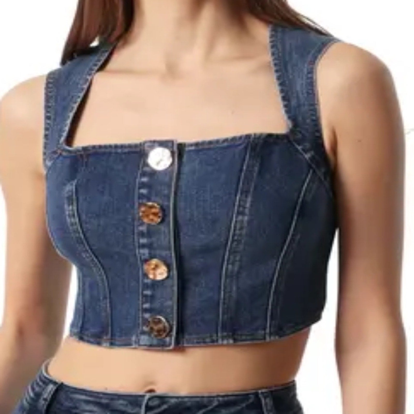 NWT avec Les Filles Denim Corset Crop Top Prado - size Small