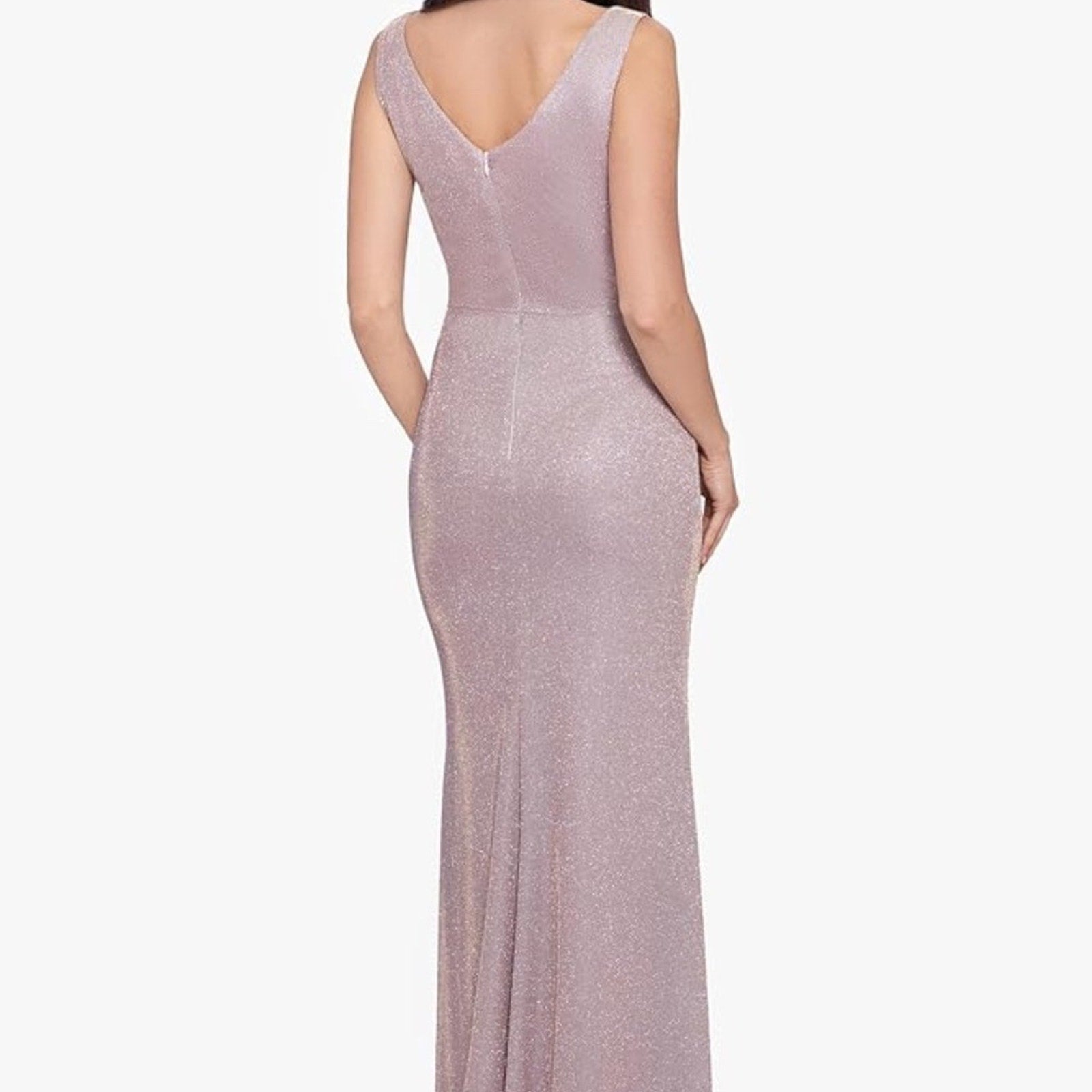 NWT Betsy & Adam Women's Long Glitter Sleeveless Gown w/ Ruffle Detail - size 6