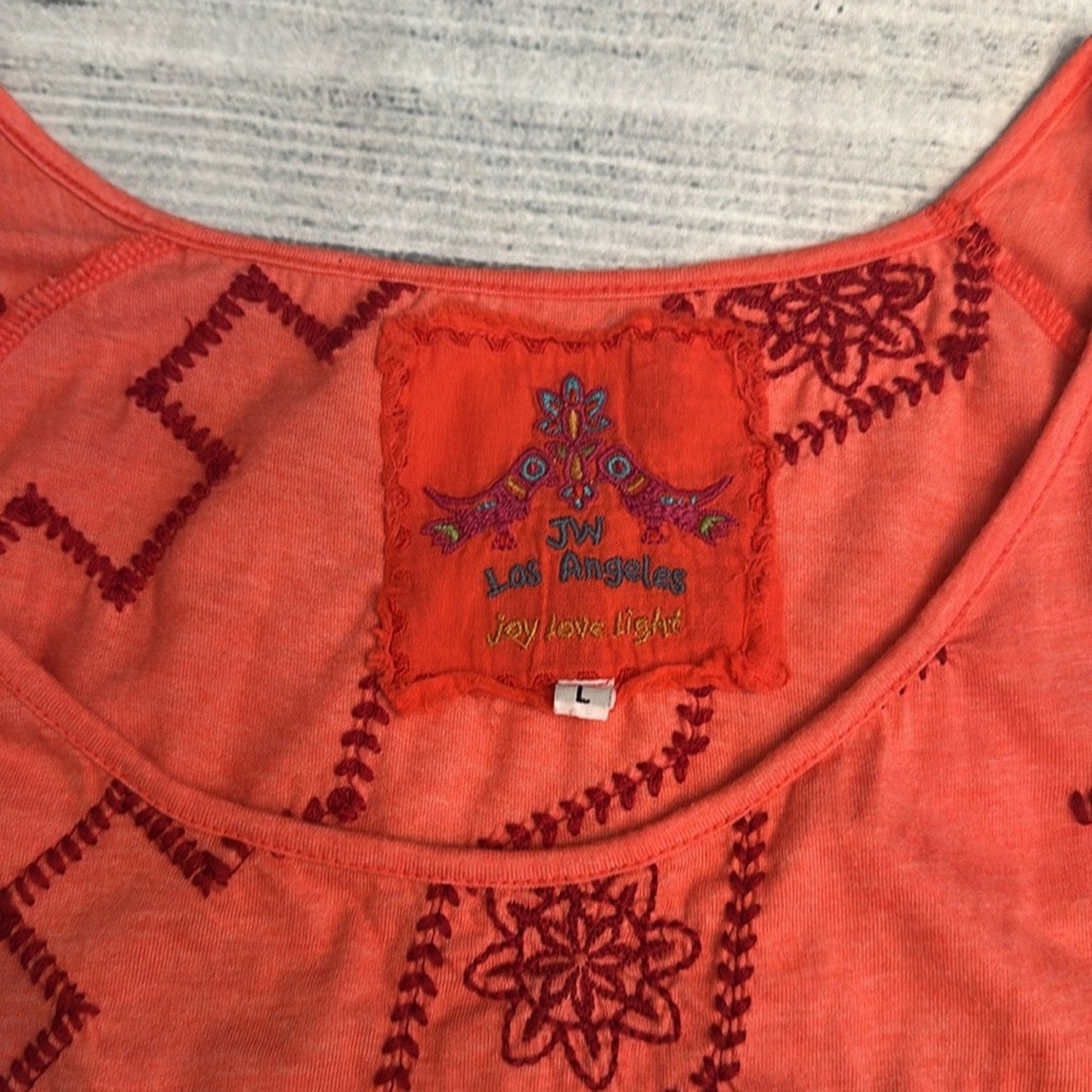 Johnny Was dark coral pink geometric embroidered dress - size large