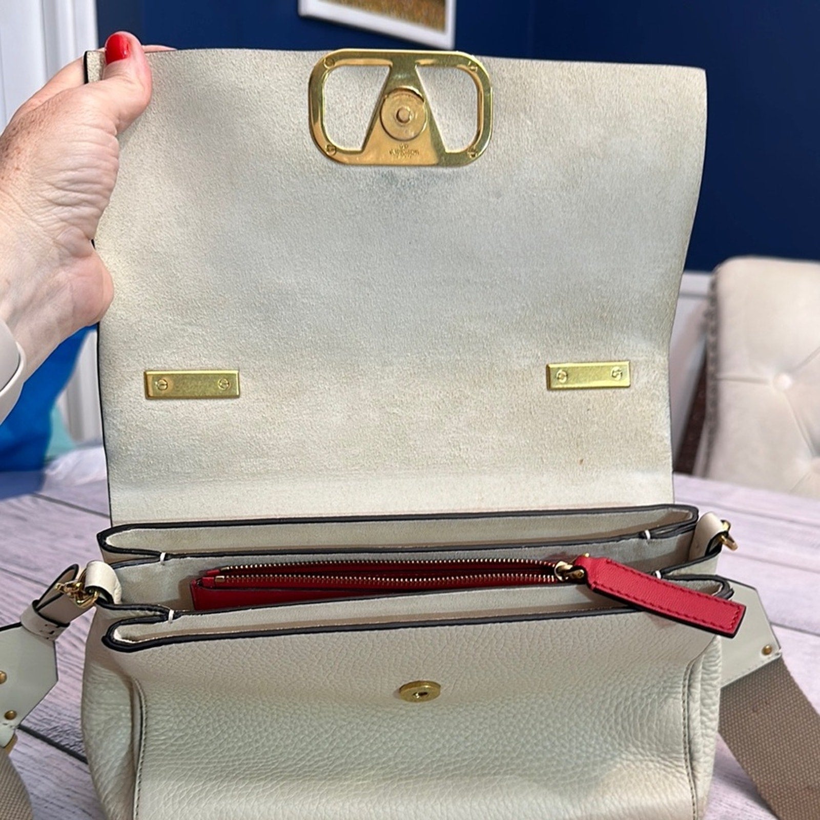 Valentino Garavani Pebbled Calfskin Mini VRing Shoulder Bag Light Ivory