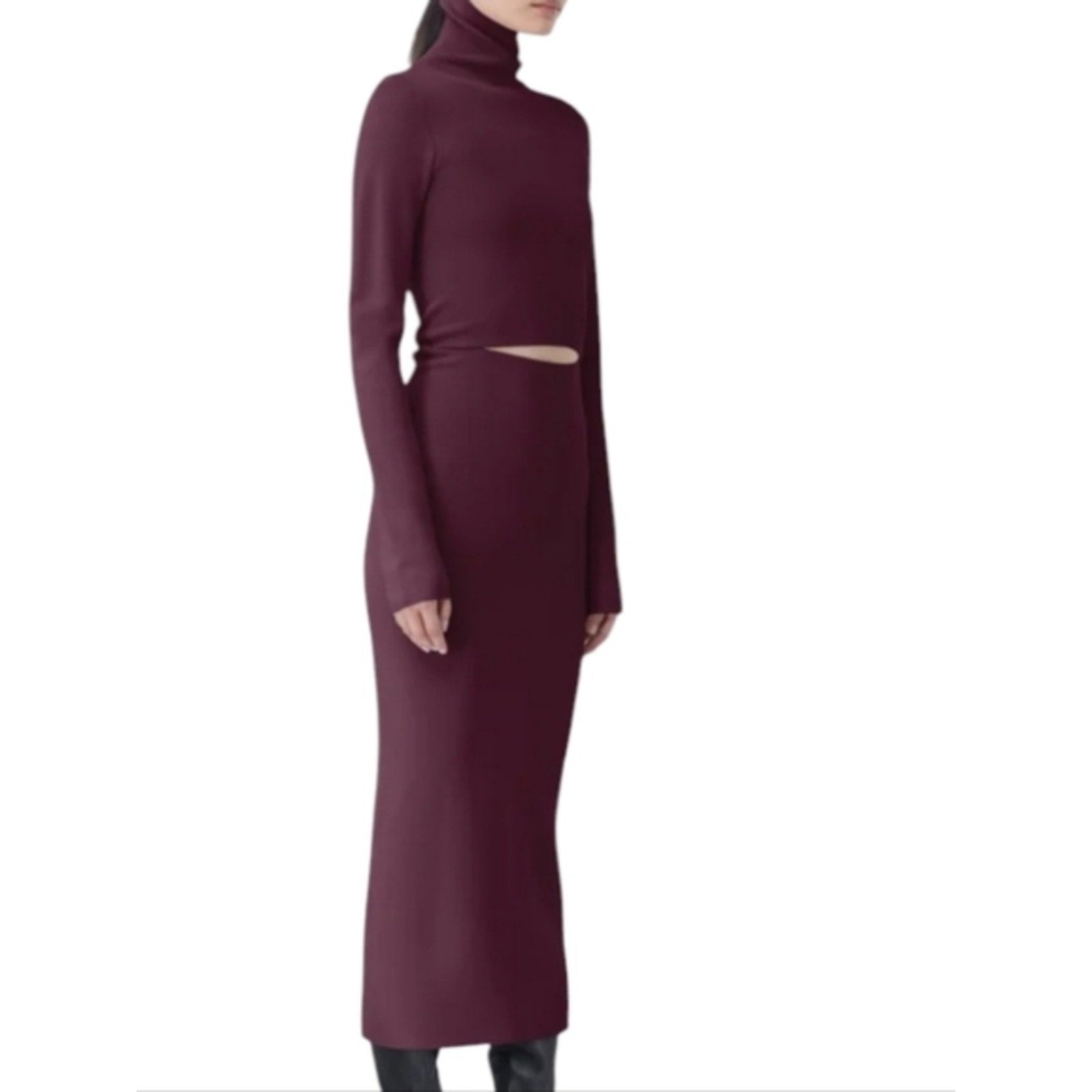 GAUGE 81 suno long sleeve cut out midi dress in merlot - size 38 (M)