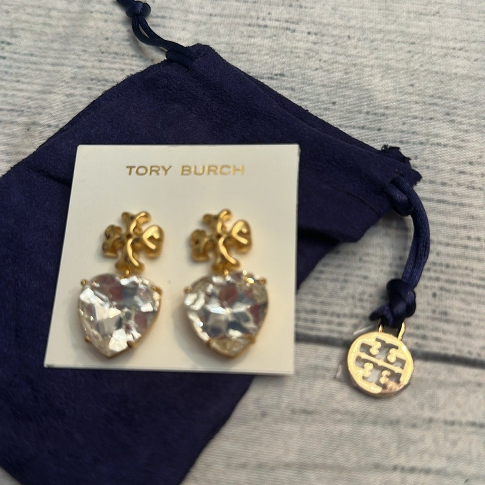 NEW Tory Burch Gold New Roxanne CLEAR Crystal Large Drop Earrings