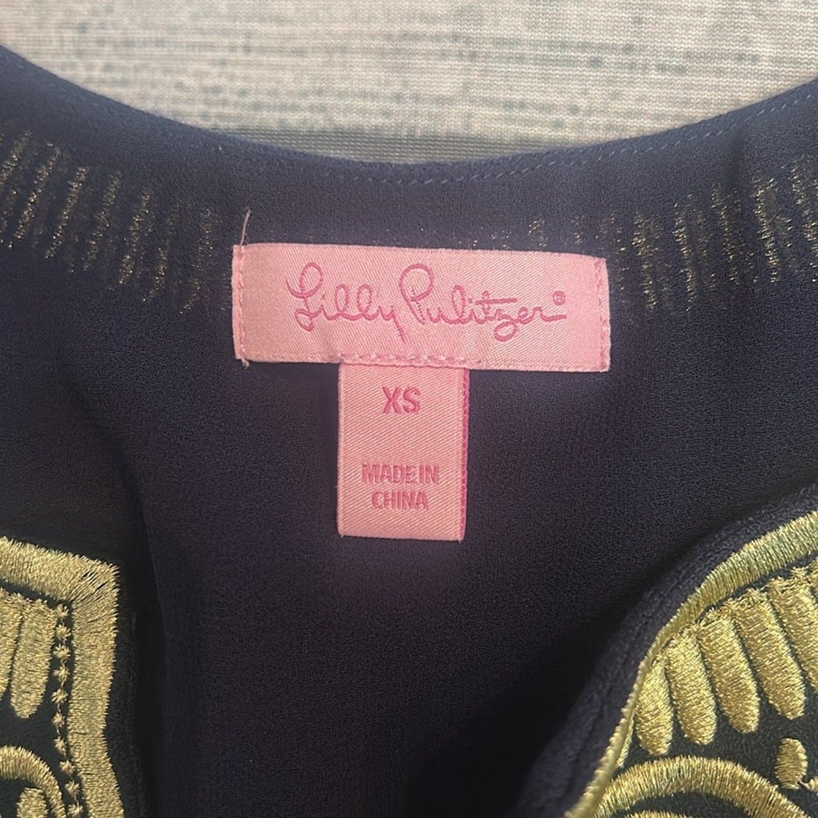 Lilly Pulitzer Aubra Embroidered Dress In Navy /Gold Sz XS