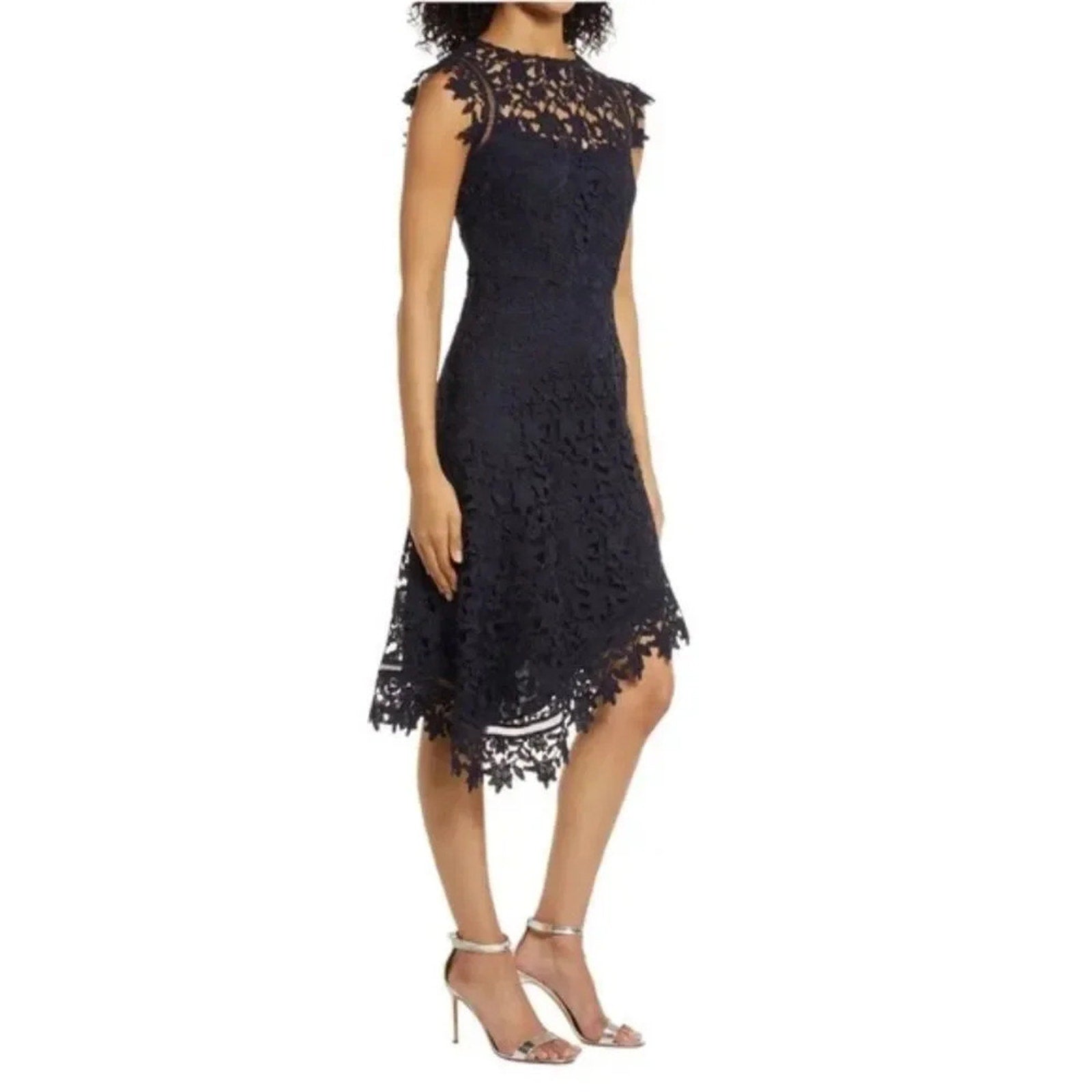 NWT Eliza J Navy Blue Lace Asymmetric Cocktail Dress - size 8