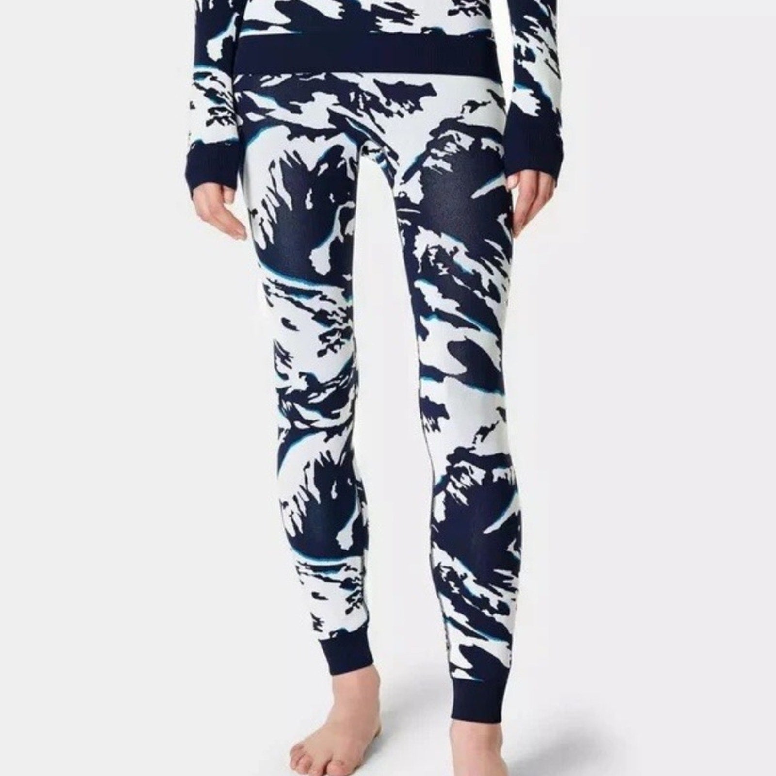 NWT Sweaty Betty Ski Base Layer Leggings SB8631A - Blue Peaks Jacquard - XS