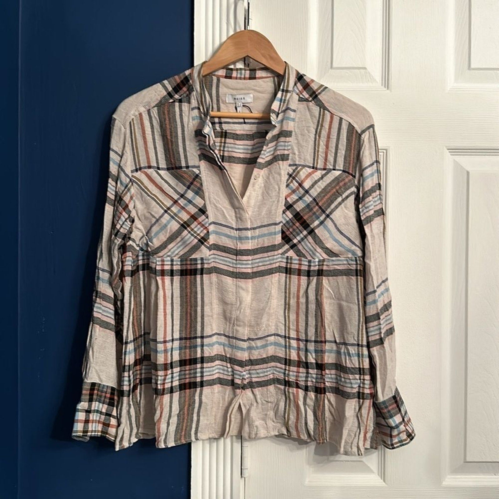 NEW REISS Amira Checked Twin Pocket wool Shirt - size 4