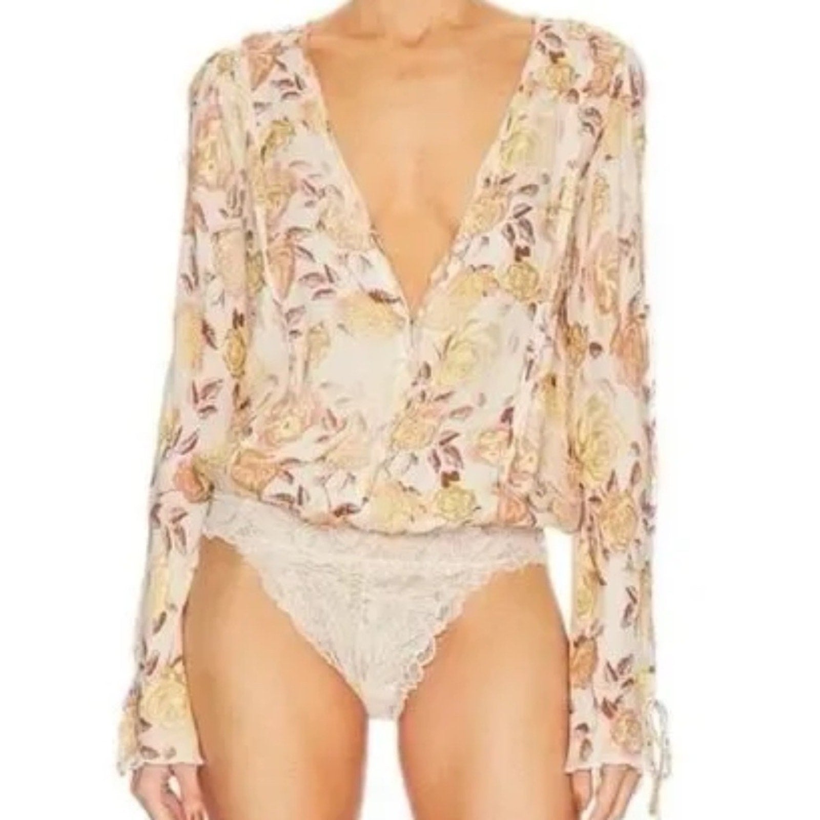 NWT FREE PEOPLE Tea Combo Ivory Women’s Floral Bodysuit - size small