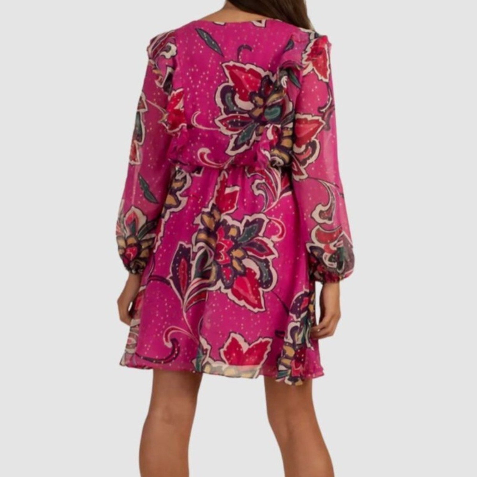 Trina Turk Womens Pink Silk Ruffled Long Balloon Sleeve A Line Dress -size small
