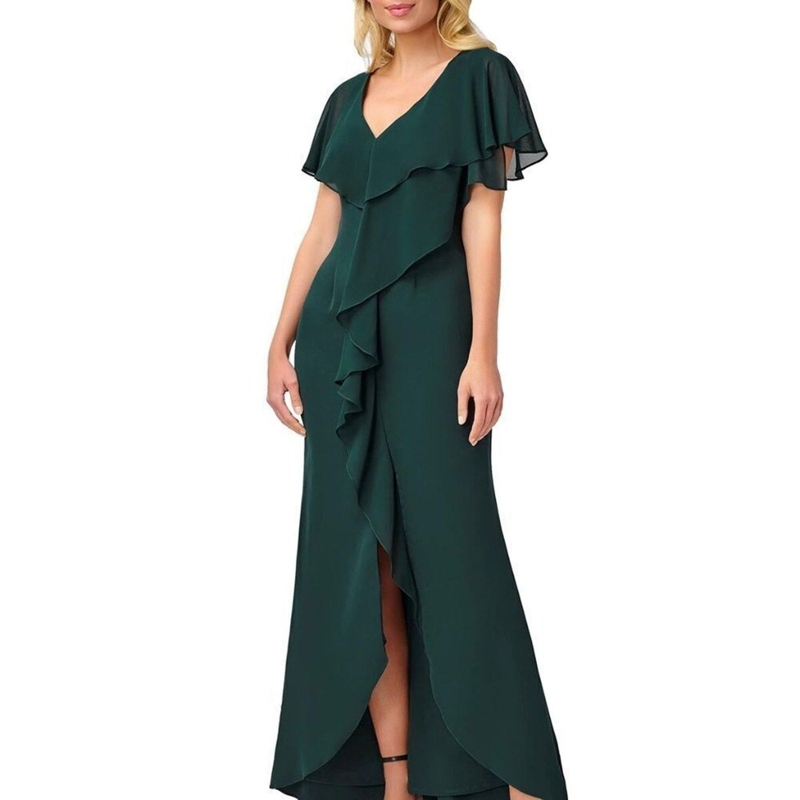 NEW Adrianna Papell Women's Chiffon and Crepe Cascade Mermaid Gown - size 4