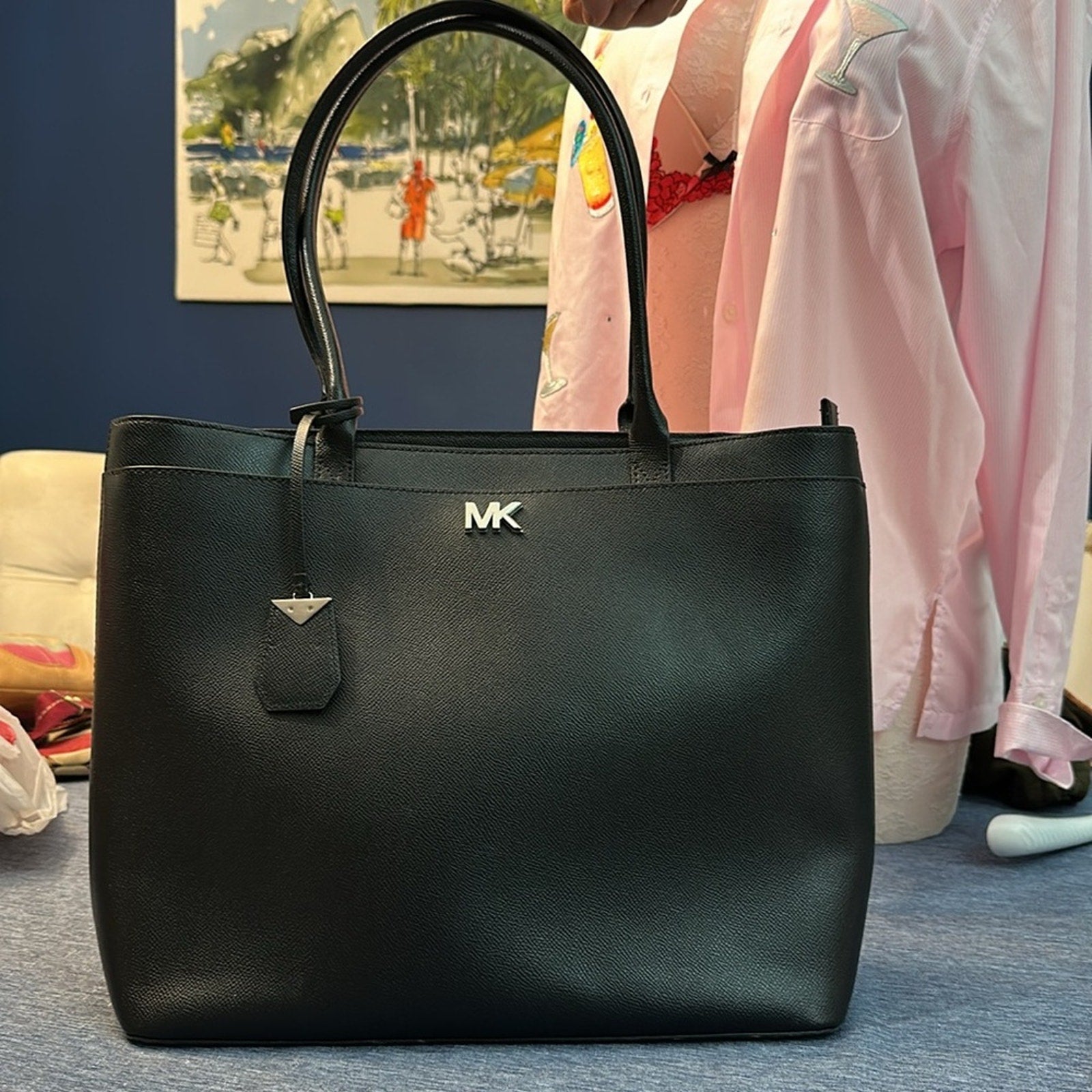 Black Micheal Kors laptop business Tote Bag large