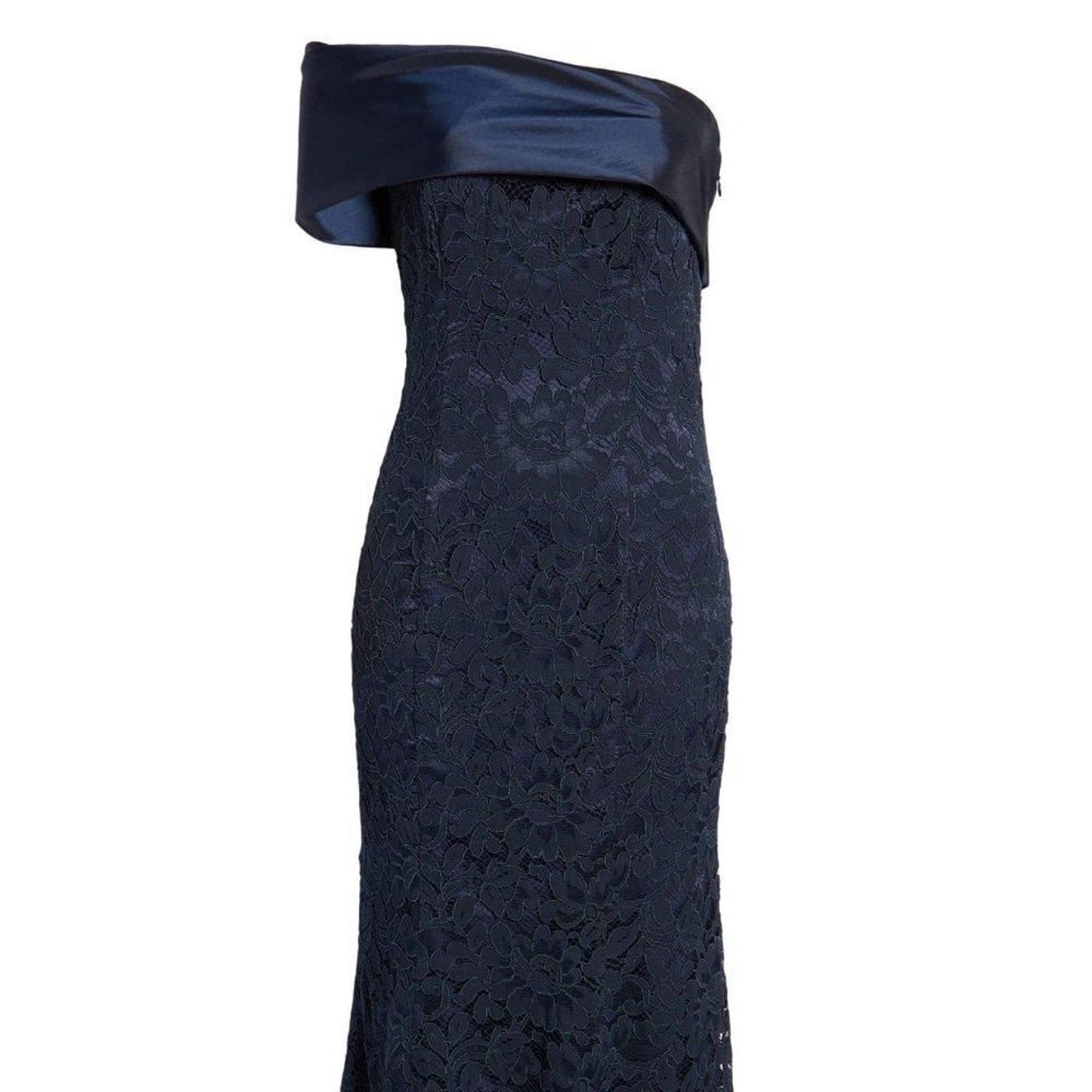 NWOT ELIZA J One Shoulder Satin Band Lace Overlay Mermaid Gown - size 14