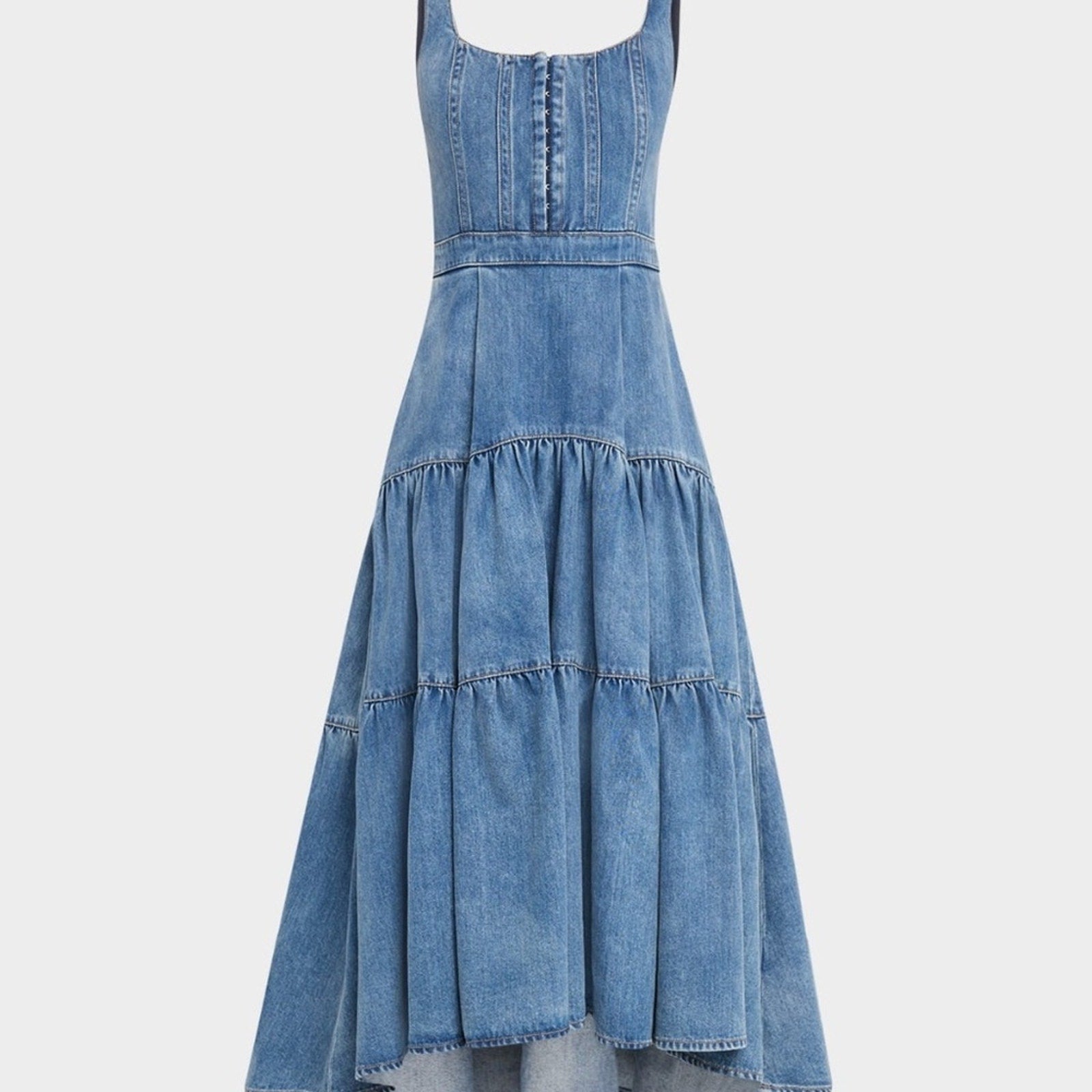 Alice and Olivia Diana Tiered Denim Dress - size 14