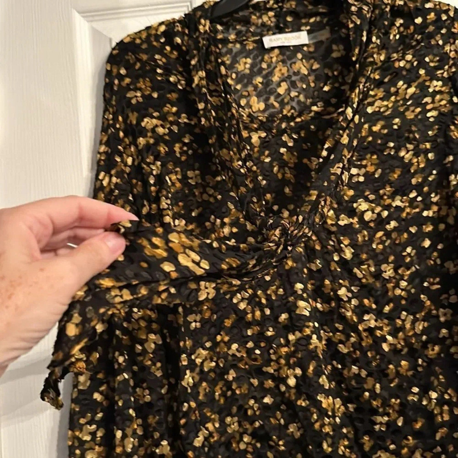NEW Ramy Brook Billie Top Secretary Bow Sheer Textured Size XS