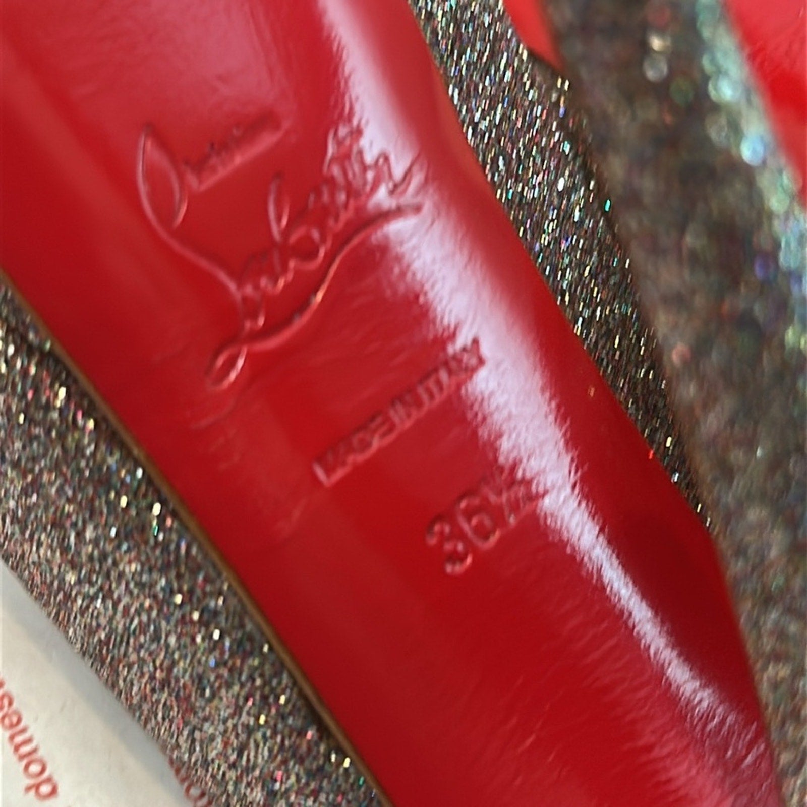 Christian Louboutin Metallic Multicolor Glitter Lady Peep Toe Platform Pump 36.5