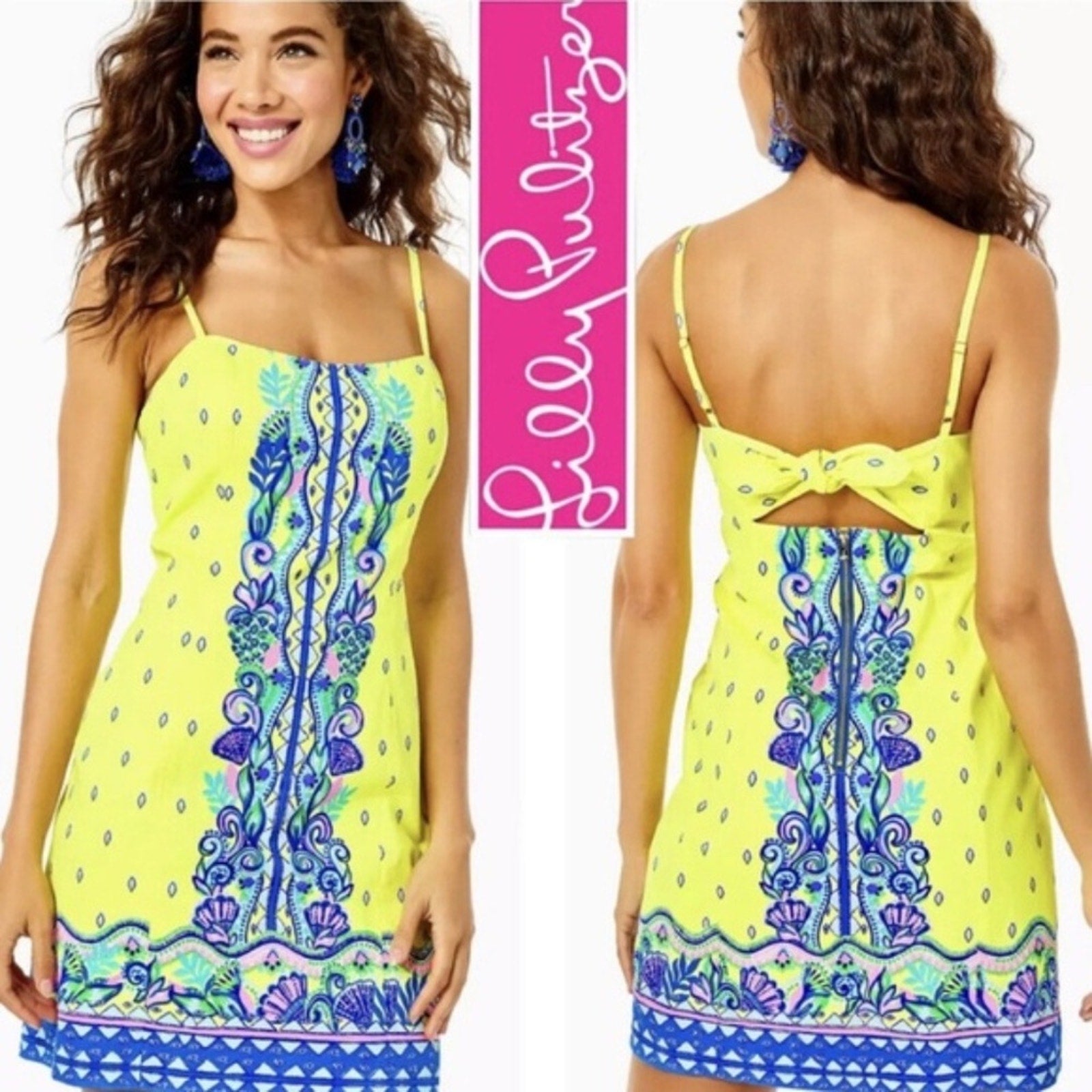 LILLY PULITZER SHELLI STRETCH DRESS LORO GREEN PINEAPPLE RIVERA YELLOW - size 8