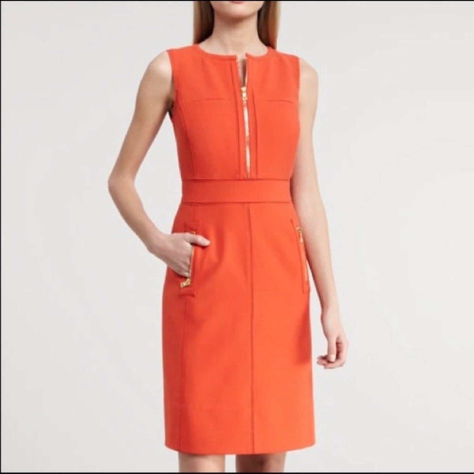 TORY BURCH Mariel Orange Gold 1/2 Zip Wool Blend Dress - size 4