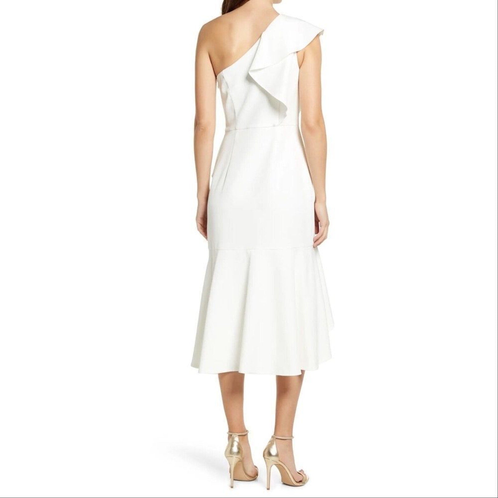 NWOT Vince Camuto One Shoulder Ruffle High Low Cocktail Dress, Ivory - size 14