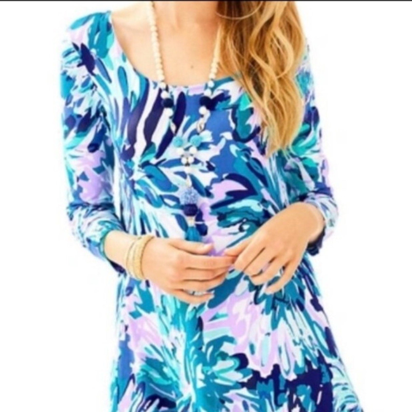 Lilly Pulitzer Emma Dress Off Tropic Jersey Knit Swing Scoop Back Band - size L