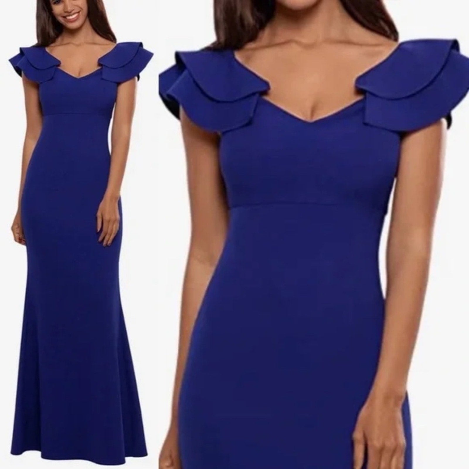 NWT Betsy & Adam Long Over-the-Shoulder Ruffles Gown size 8