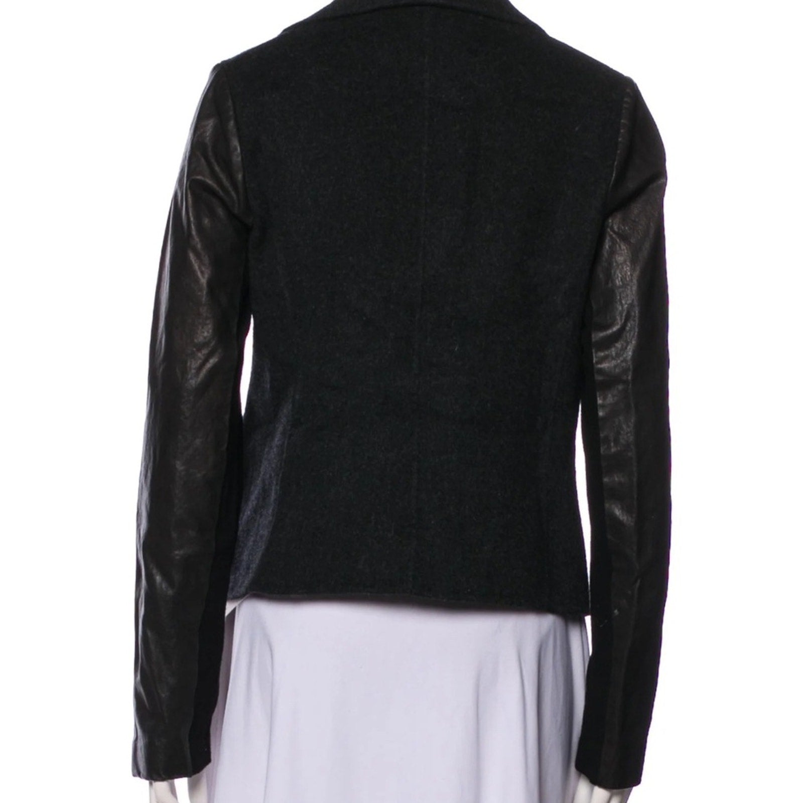 Vince Wool Blend Funnel Neck Jacket with Leather Sleeves - size M