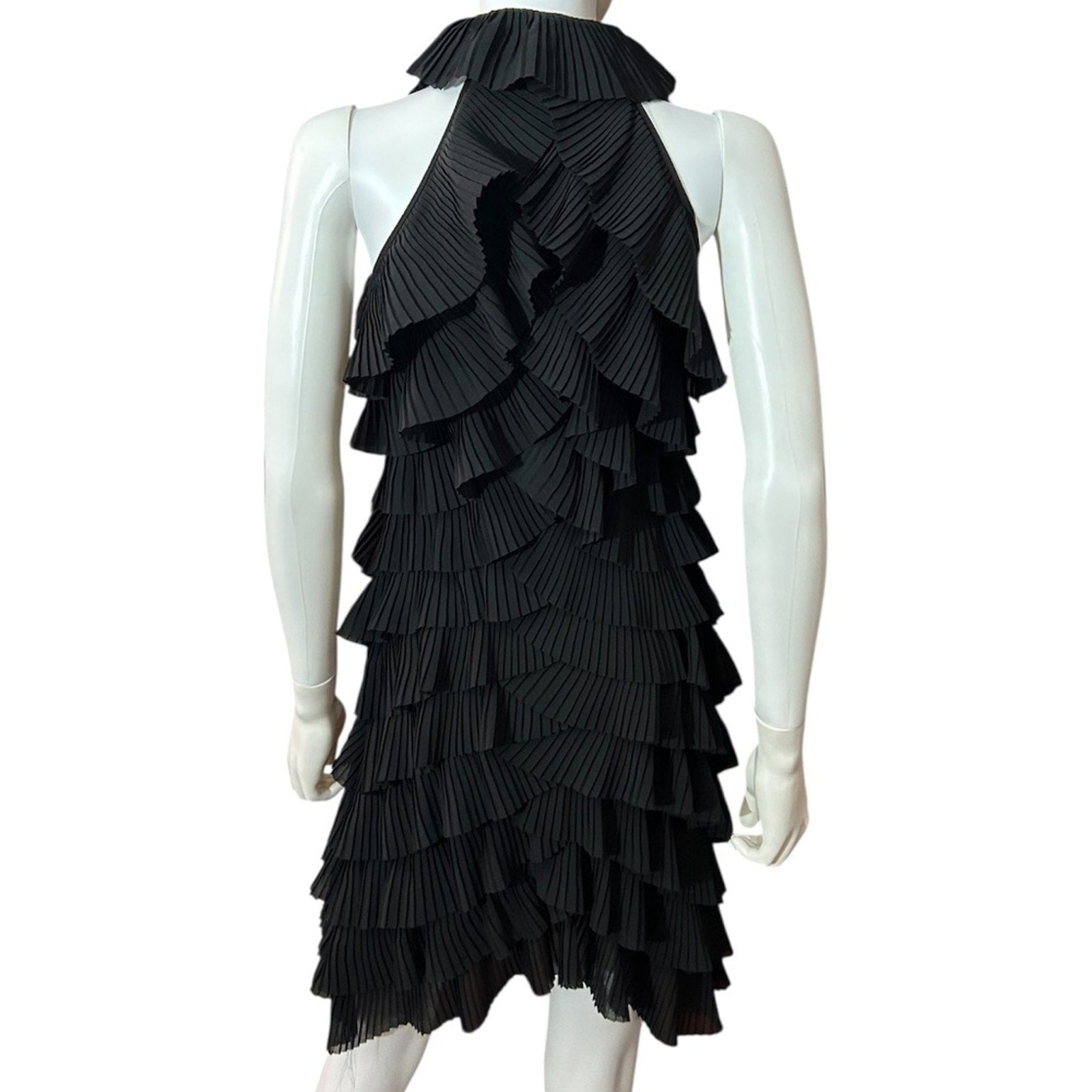 Samuel Dong halter Sleeveless Tiered Ruffle Black Cocktail Dress - size 8