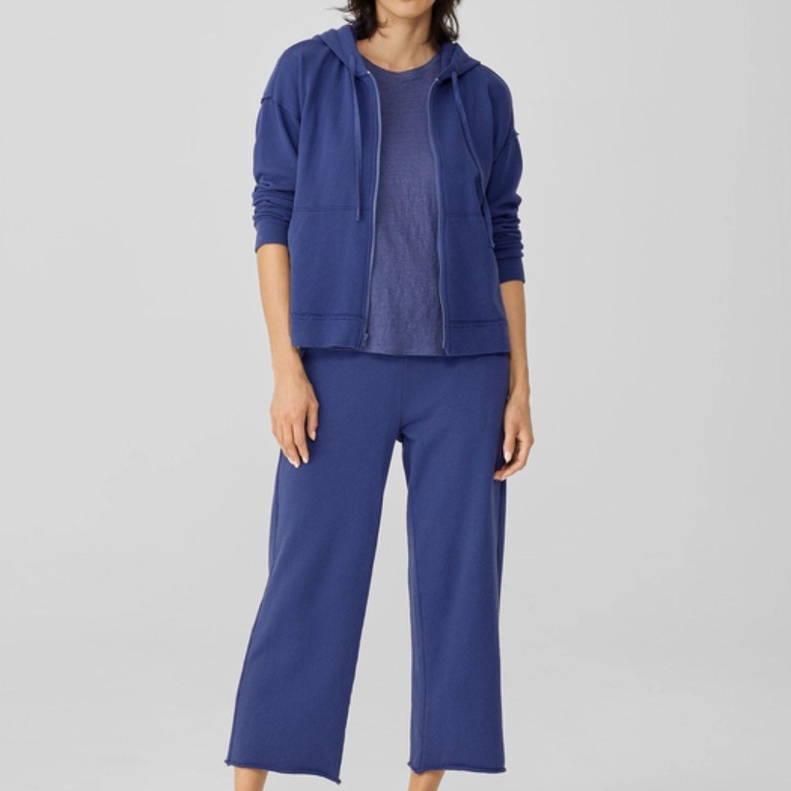 Eileen Fisher Lightweight Organic Cotton Terry Hooded Top - size small