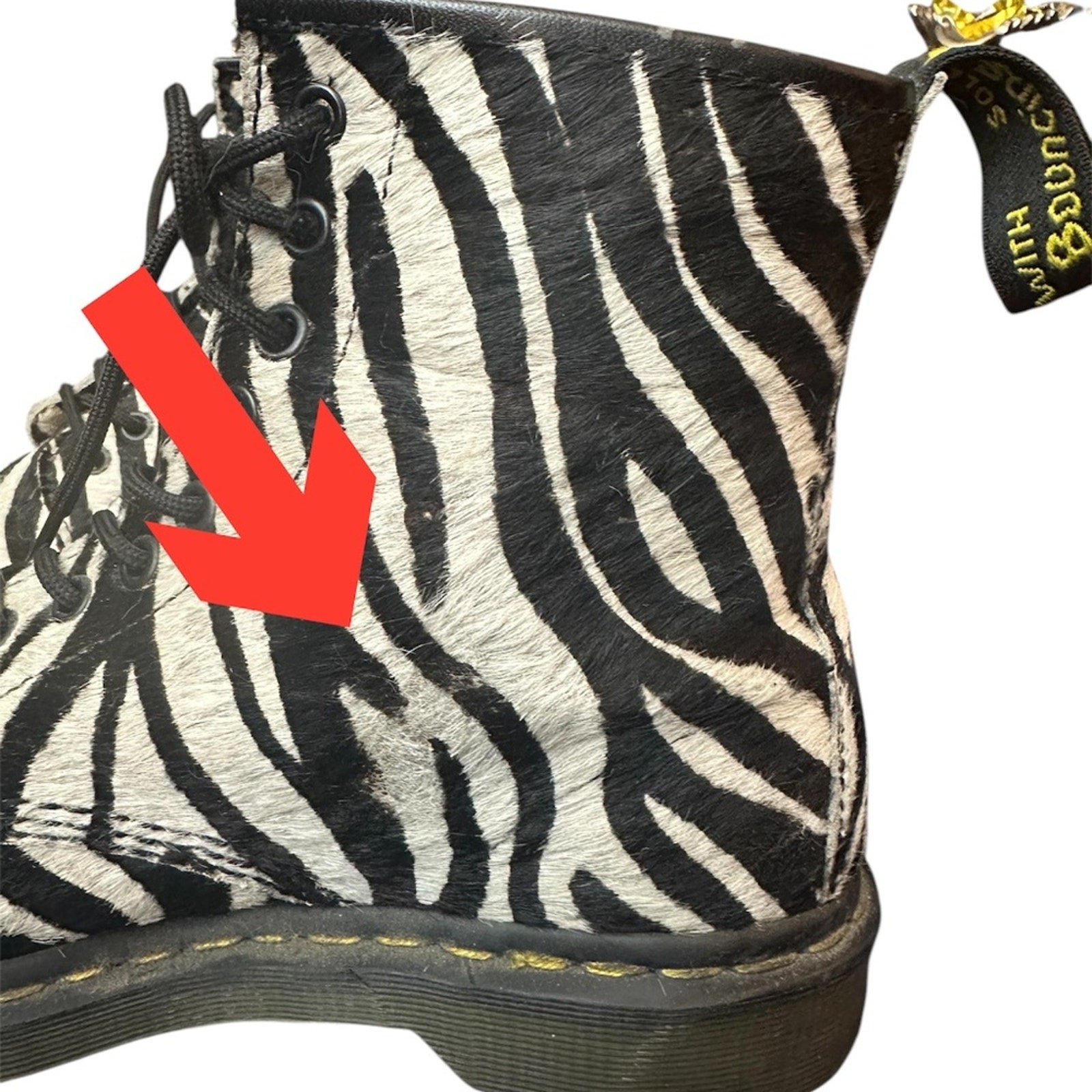 Dr. Martens Zebra Print Pony Hair Leather Boots #3 Rare - size 9 US or 7 UK