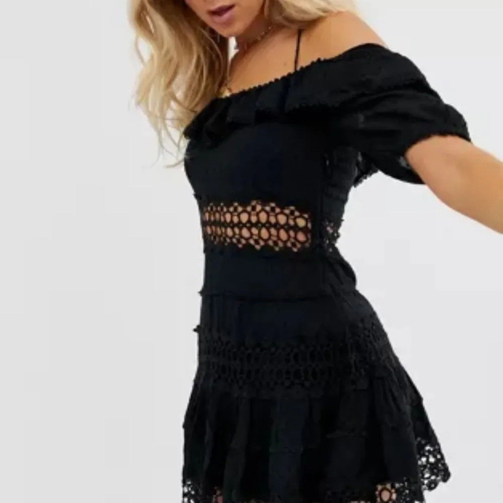 NEW Free People Womens Cruel Intentions Crochet-Lace Mini Dress, Black, Size 0