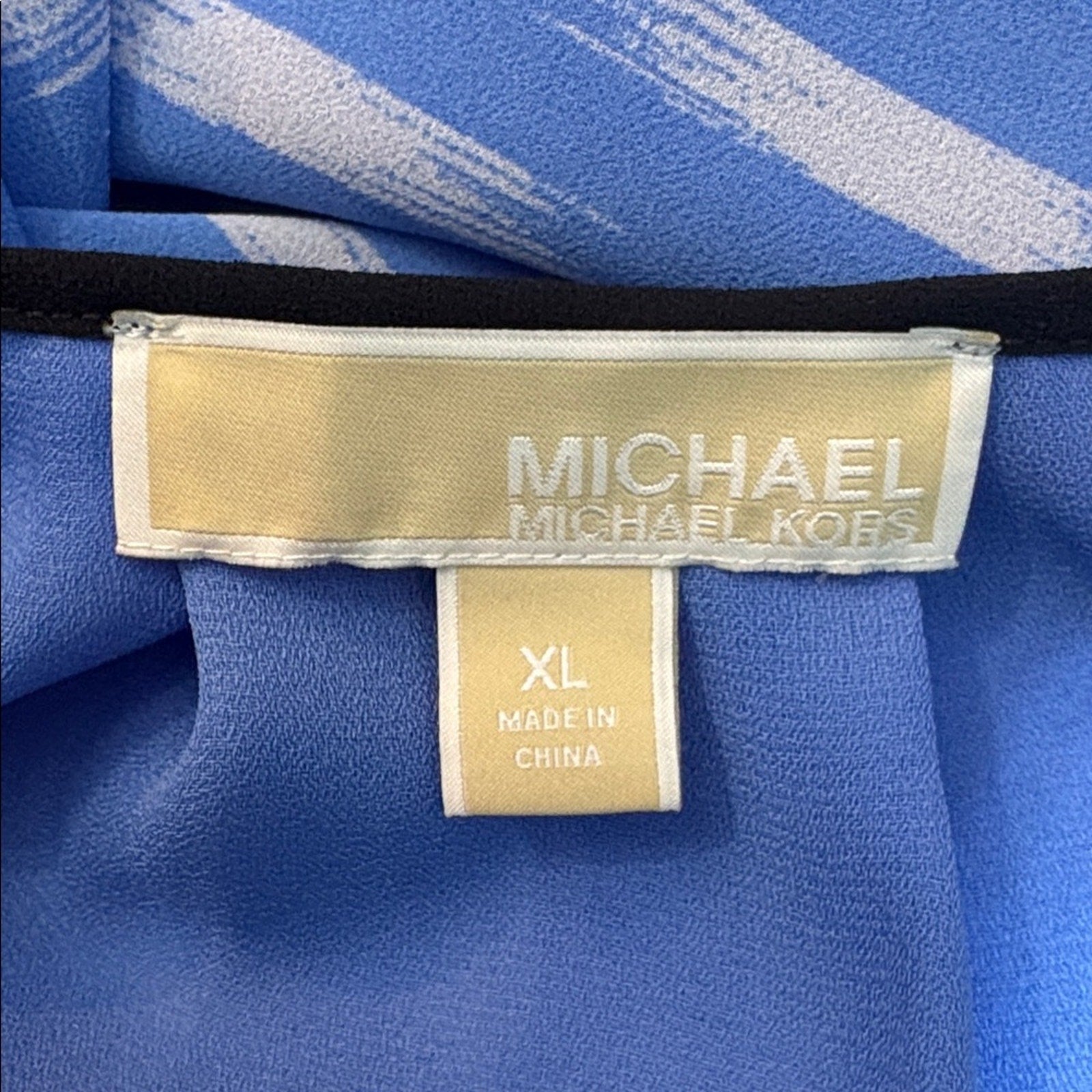Michael Kors Blue & White Oxford Pleated Chiffon Short Casual Dress - size XL