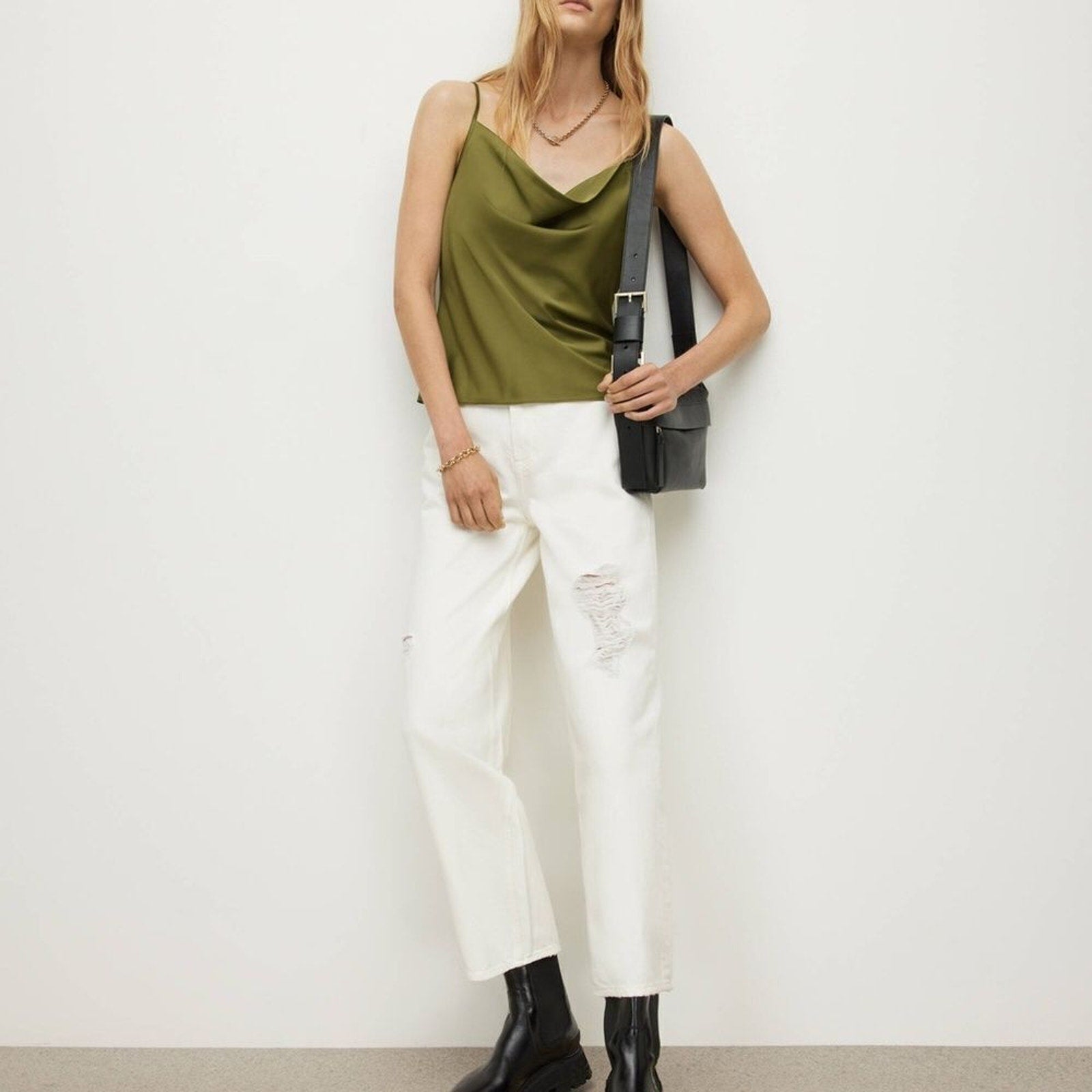 NWT ALLSAINTS ALLSAINTS GREEN ‘HADLEY’ SATIN SLEEVELESS TOP - size 10