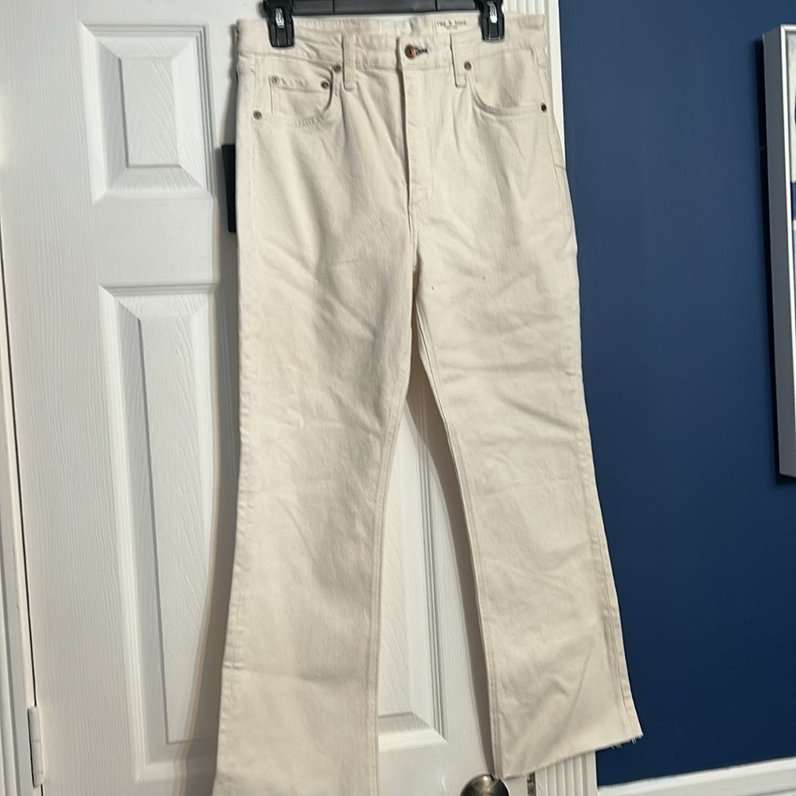 NWT Rag & Bone Nina High Waisted Raw Hem Ankle Flare Jeans Natural Ecru Size 30