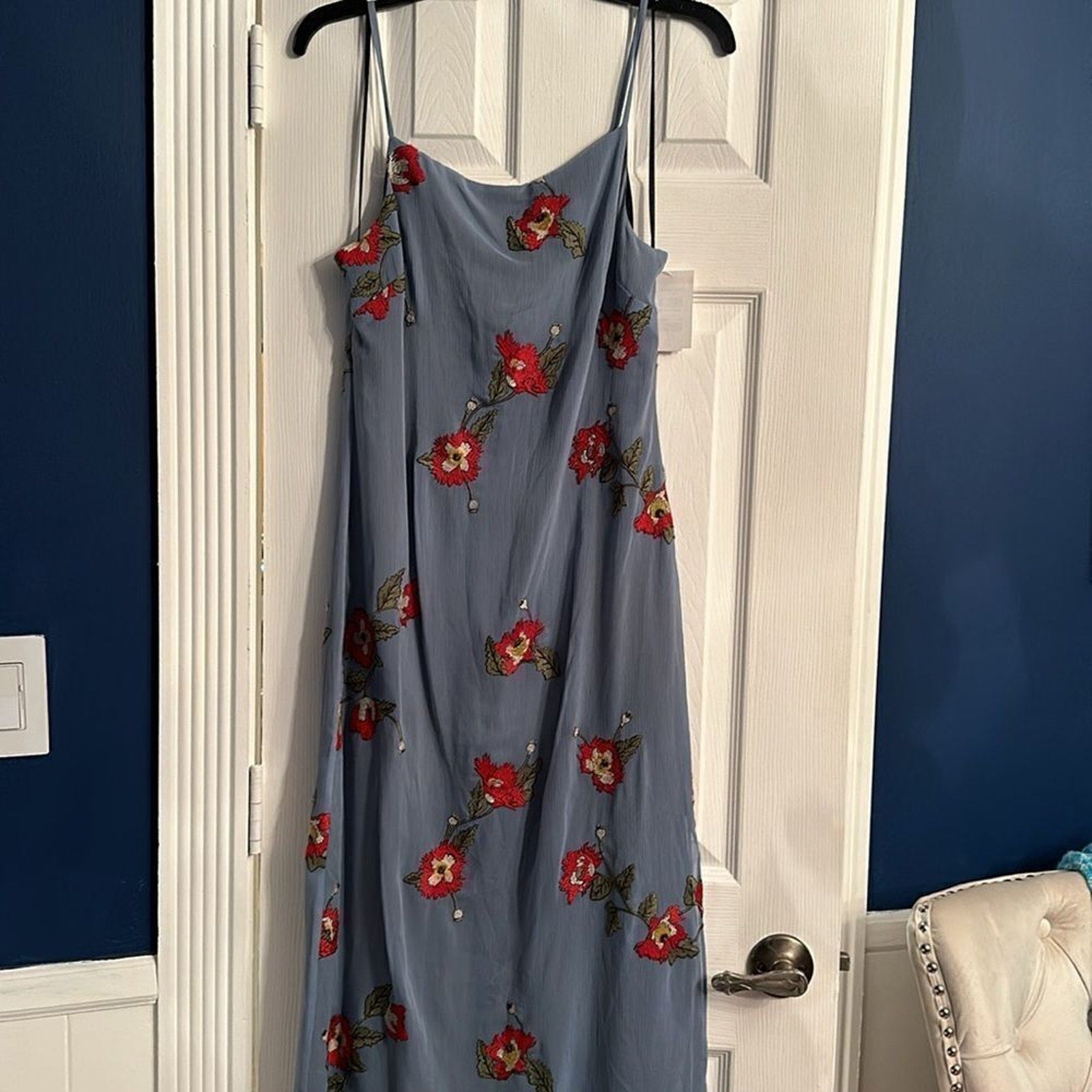 NEW Rag & Bone Women's Blue Joelene Embroidered Crepon Midi Dress - size 4