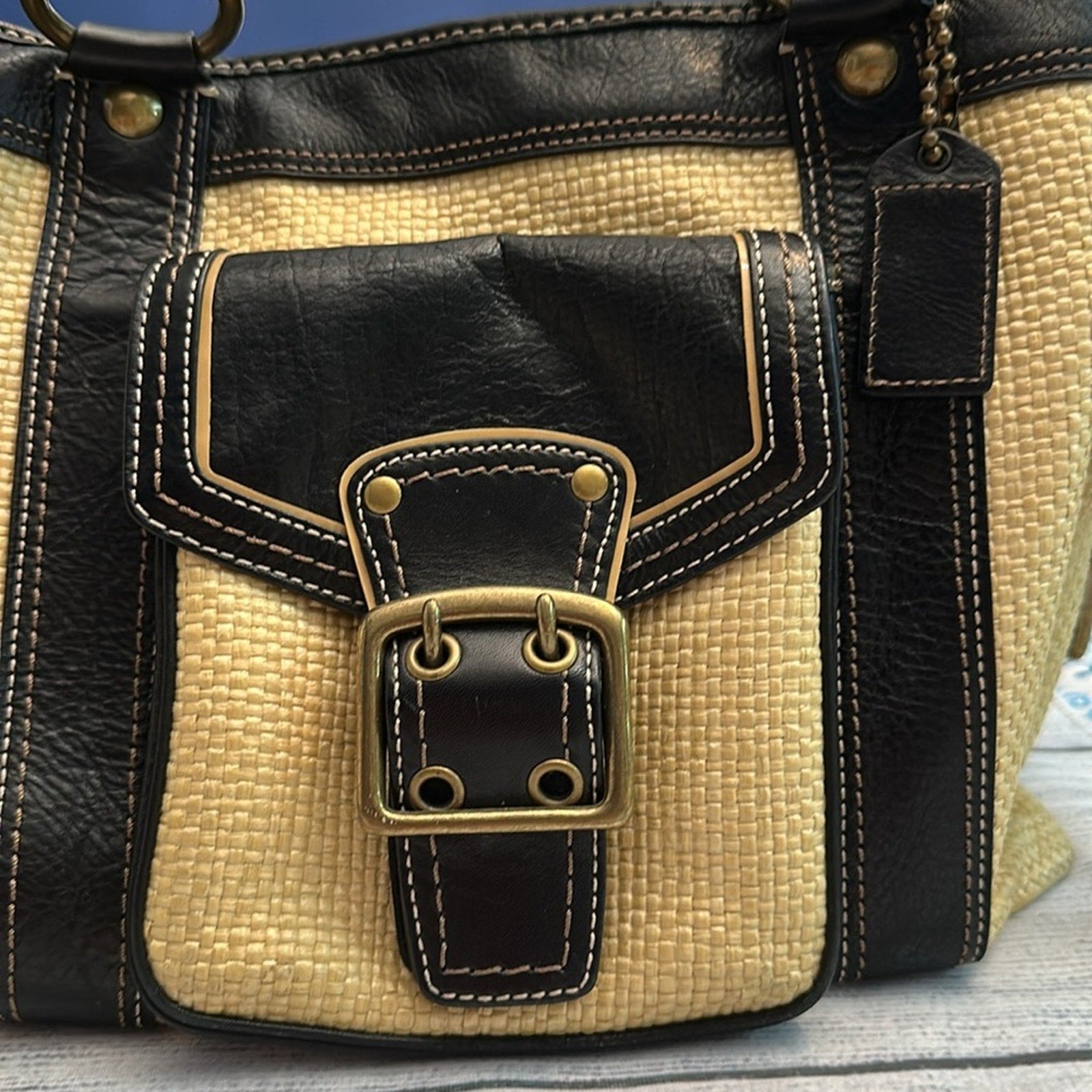 Coach vintage raffia large bag