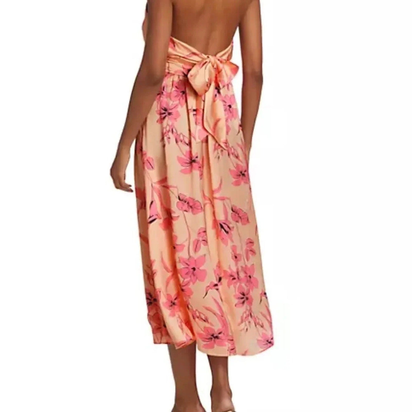 NWT $395 Ramy Brook Women's Pink Luna Floral Halter Neck Satin Dress - size 12