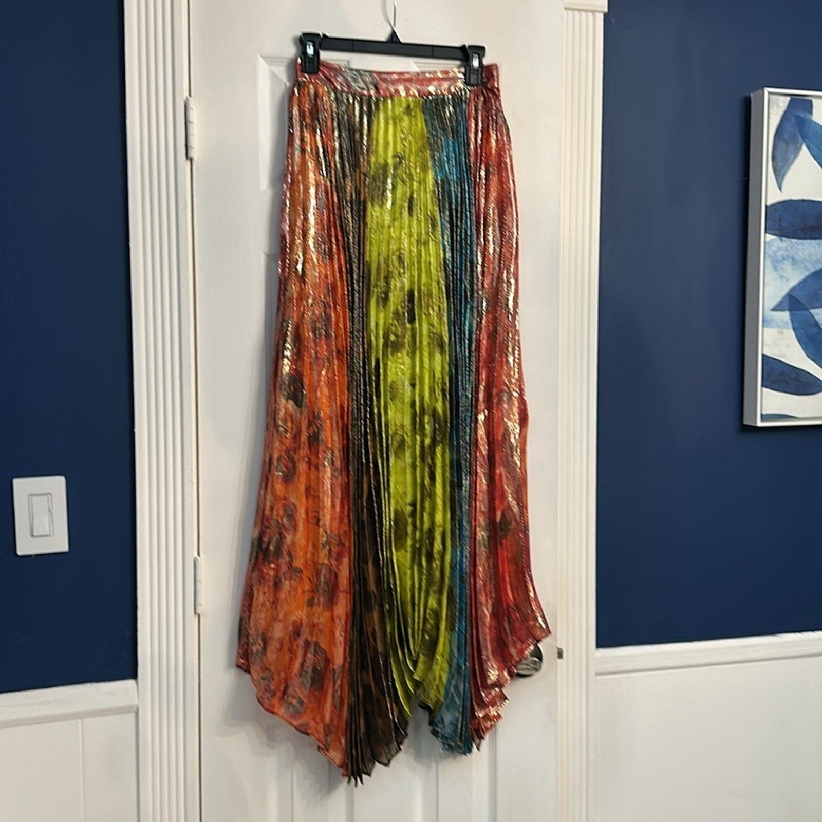NEW ALICE + OLIVIA Katz pleated metallic floral-print chiffon maxi skirt -size 2