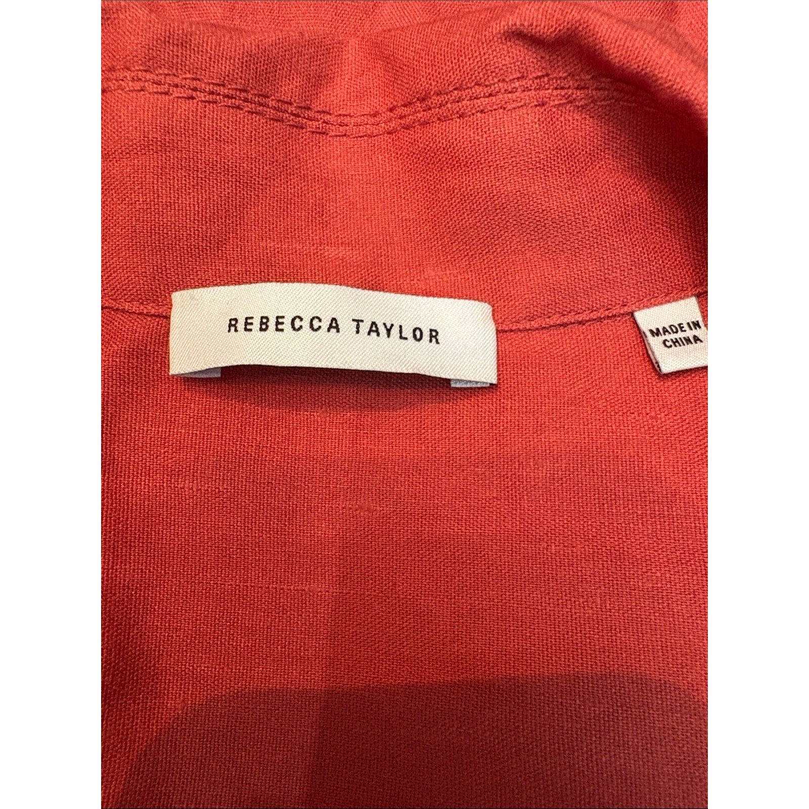 Rebecca Taylor Linen-Blend Cabana Shirt In Orange - size M