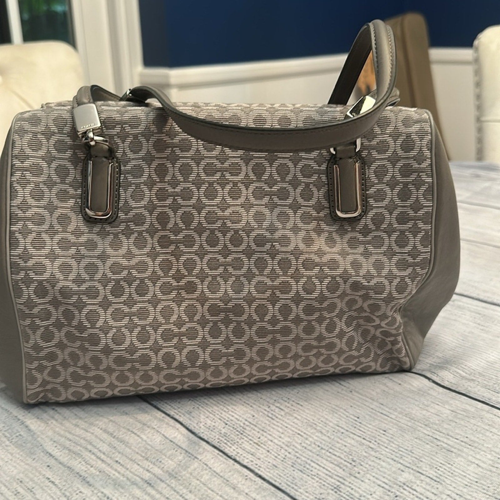 COACH Madison Op Art Gray Canvas Leather Trims Shoulder/Crossbody Bag