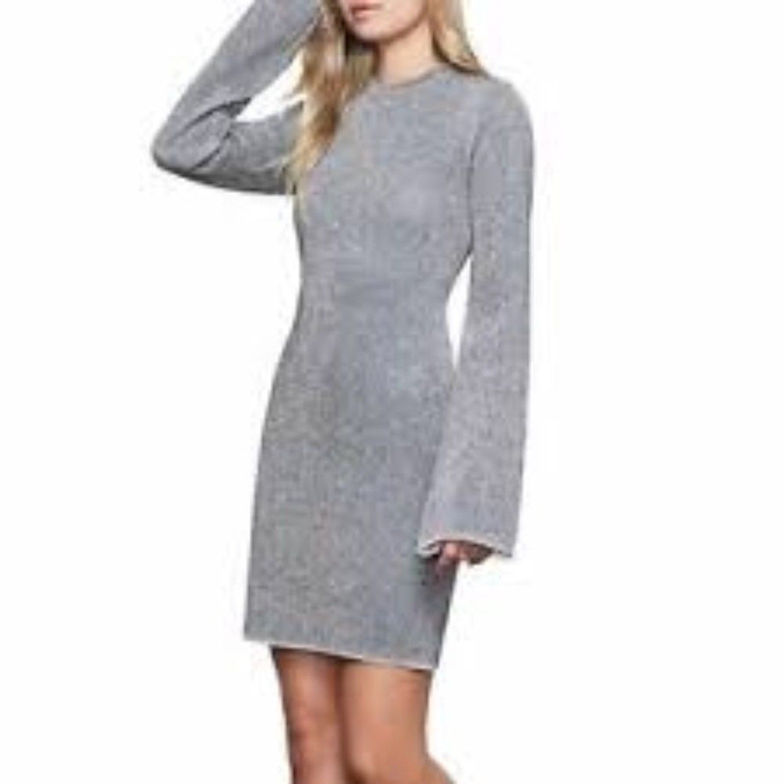 NWT GOOD AMERICAN Bell-Sleeve Silver Metallic Sparkle Mini Dress - size 5 (XL)