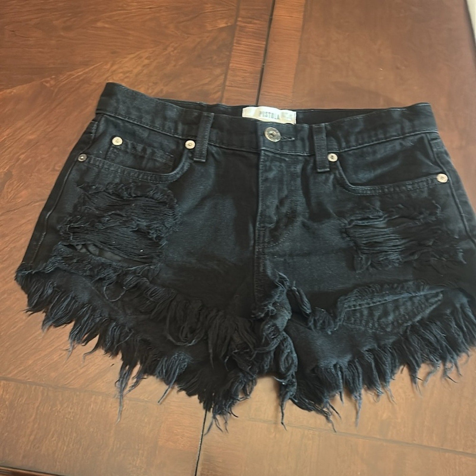 Pistola Black Gigi Distressed Low Rise Cutoff Denim Shorts - size 25