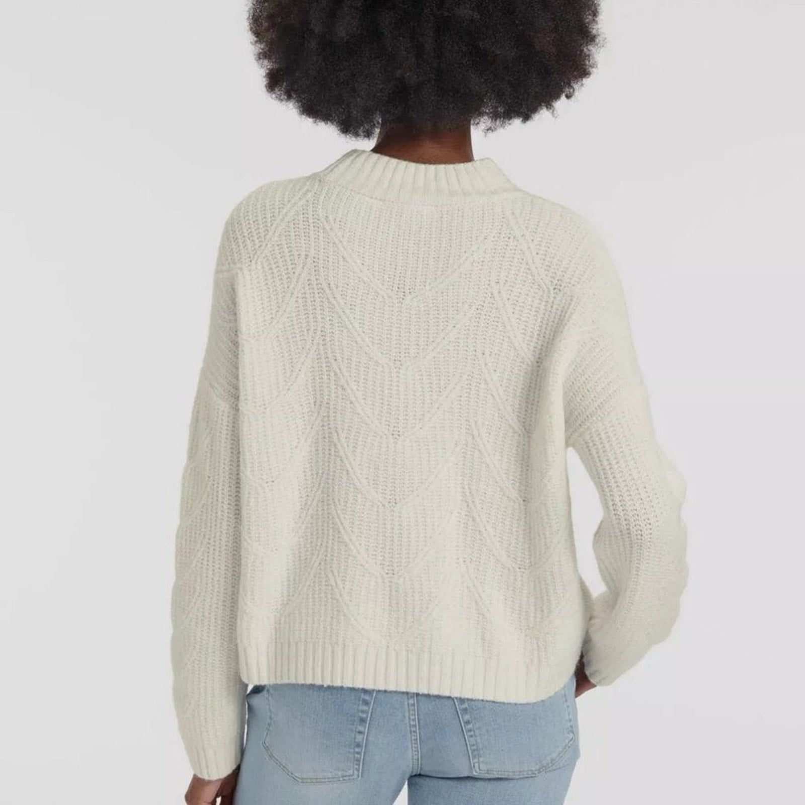 NEW $188 Splendid Women's White Chunky Knit Pullover Crewneck Sweater Size L