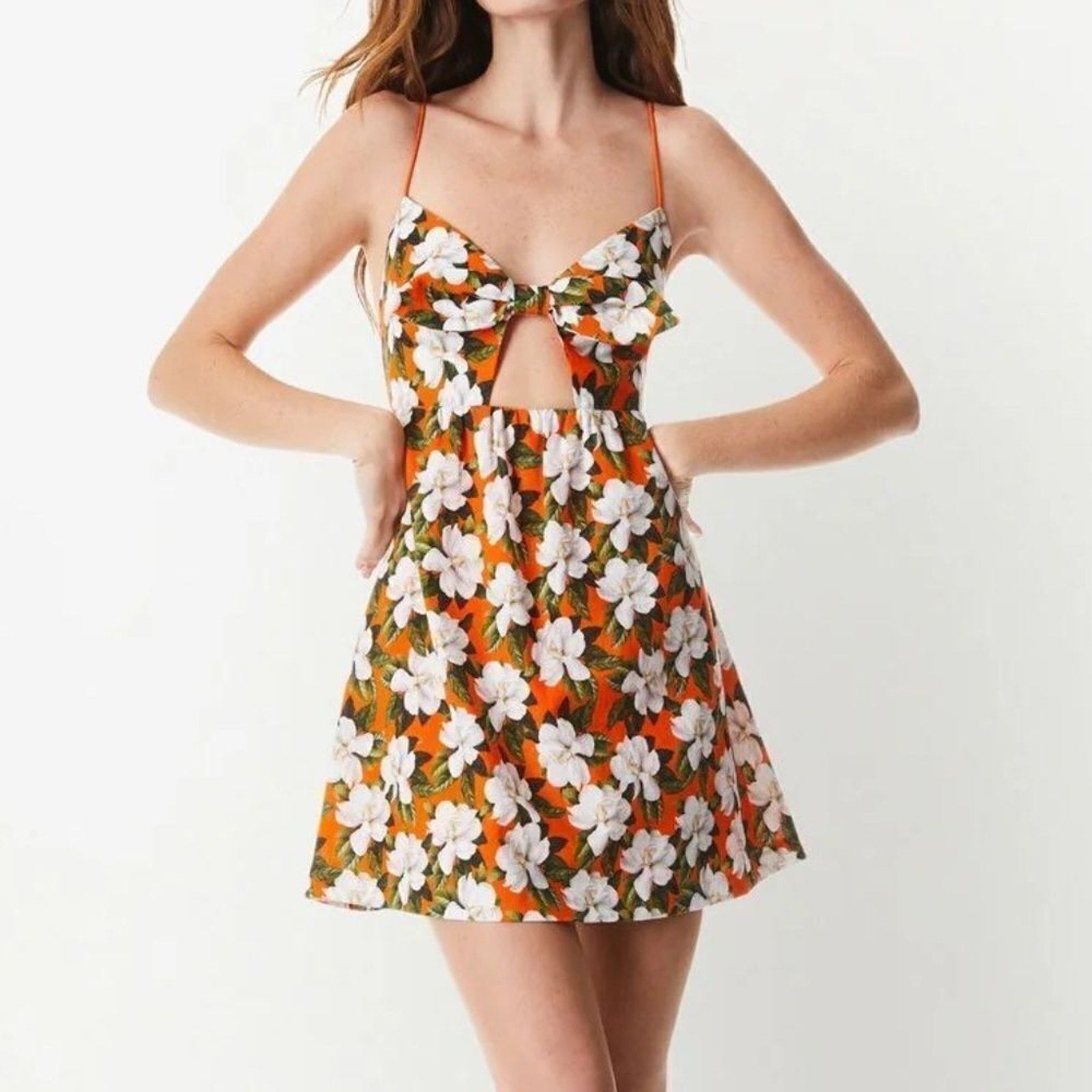 NEW ALICE + OLIVIA Melvina cutout floral-print linen-blend mini dress - size 6