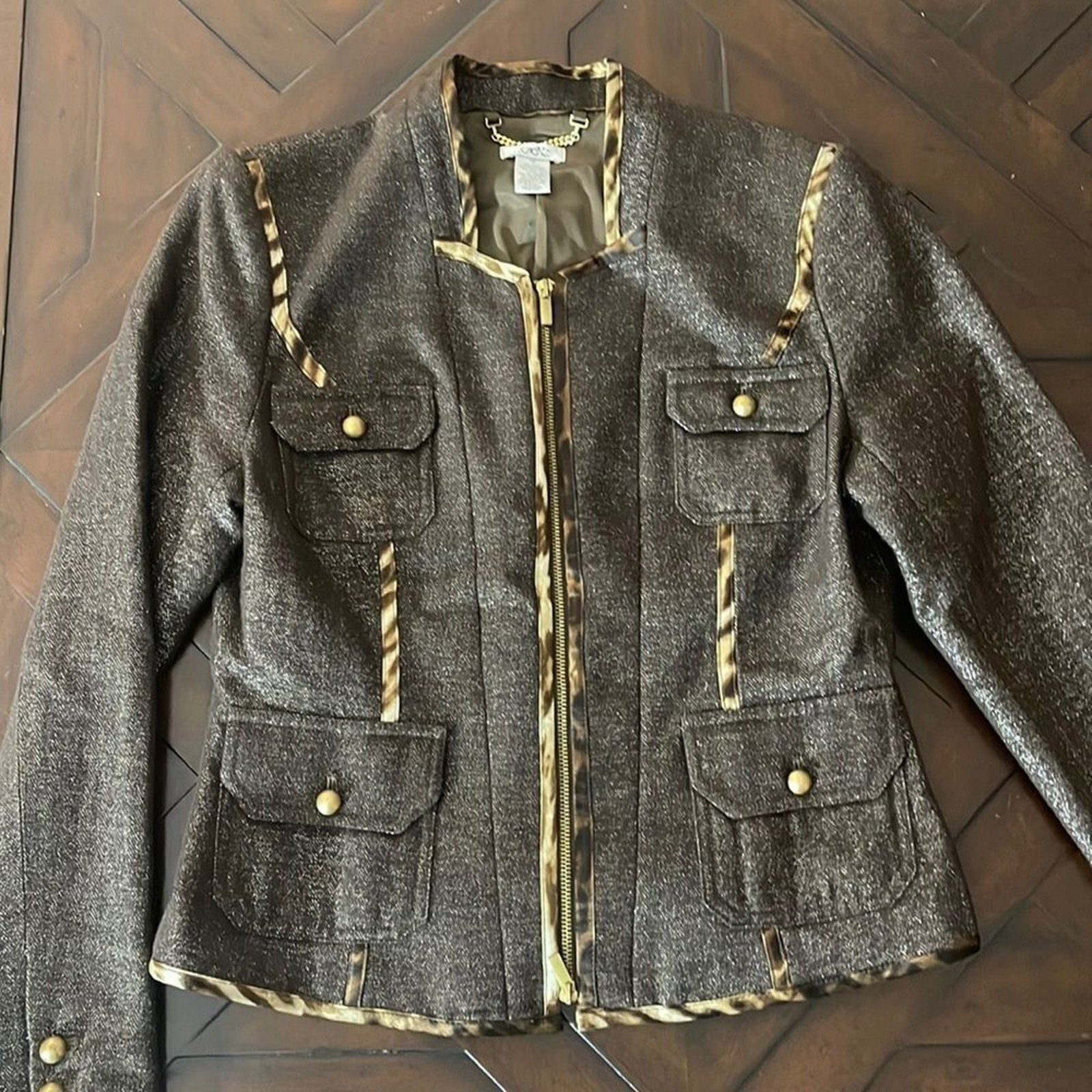 Amazing Cache brown metallic wool jacket - size 10